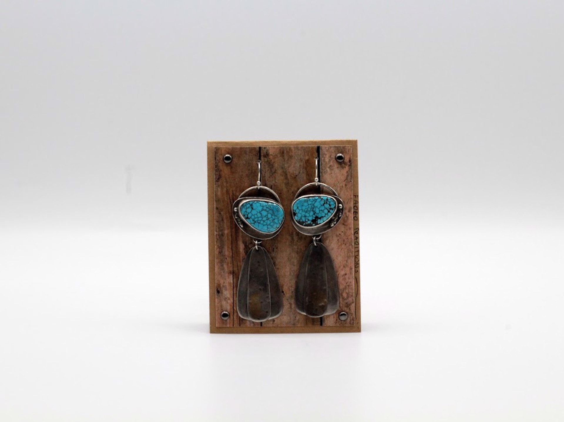 Hubei Turquoise with cast Cedar and Silver Dangles and 24k gold accents - Sterling by Ashley Hanna