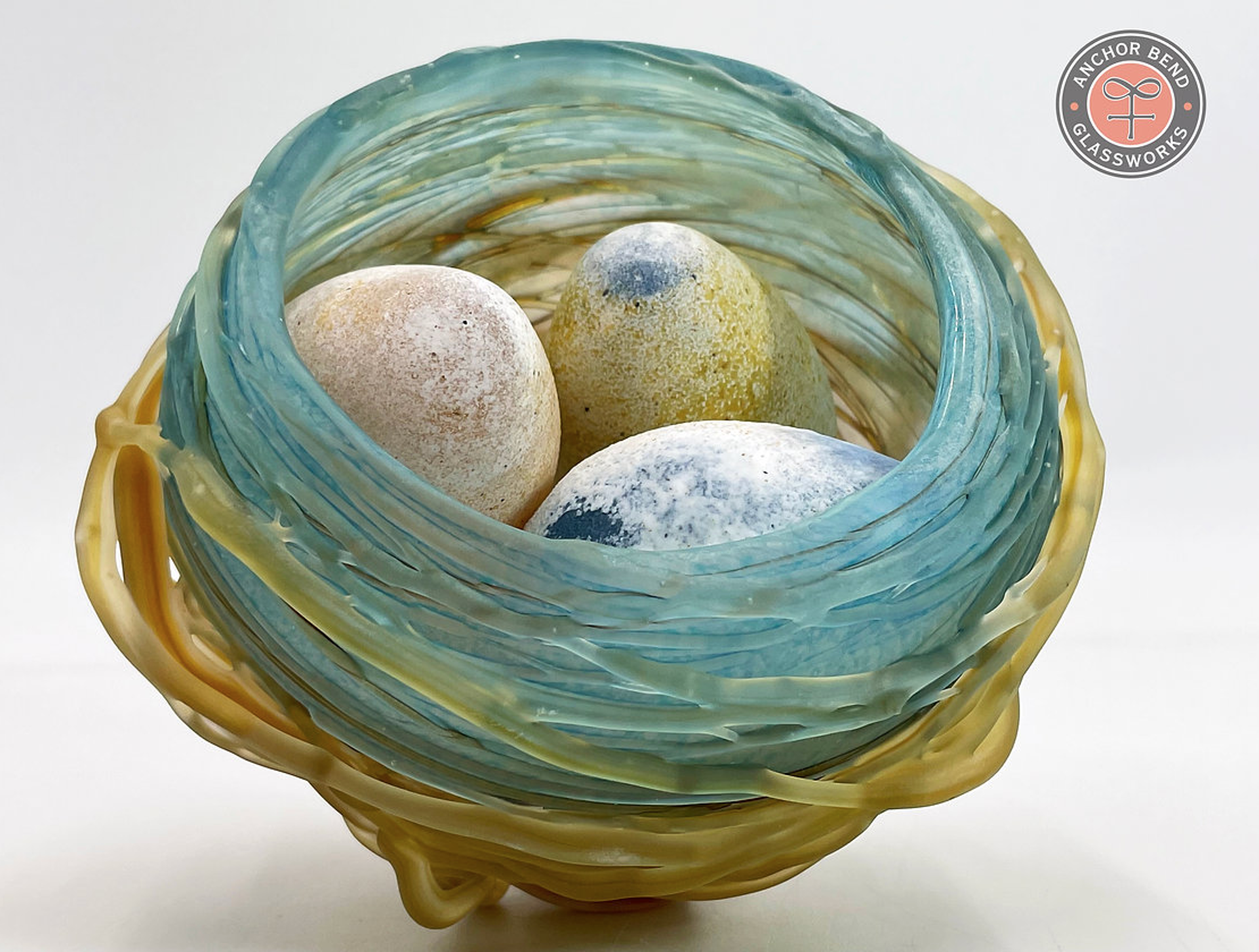 Bird's Nest with 3 Eggs by Anchor Bend Glassworks