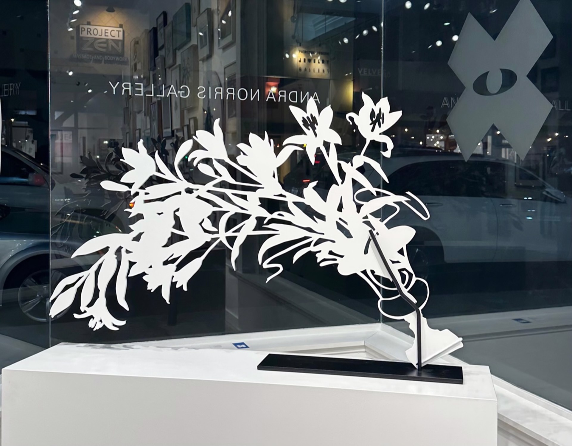 Urn with Flying Lilies in white - indoor or outdoor sculpture by Gary Bukovnik