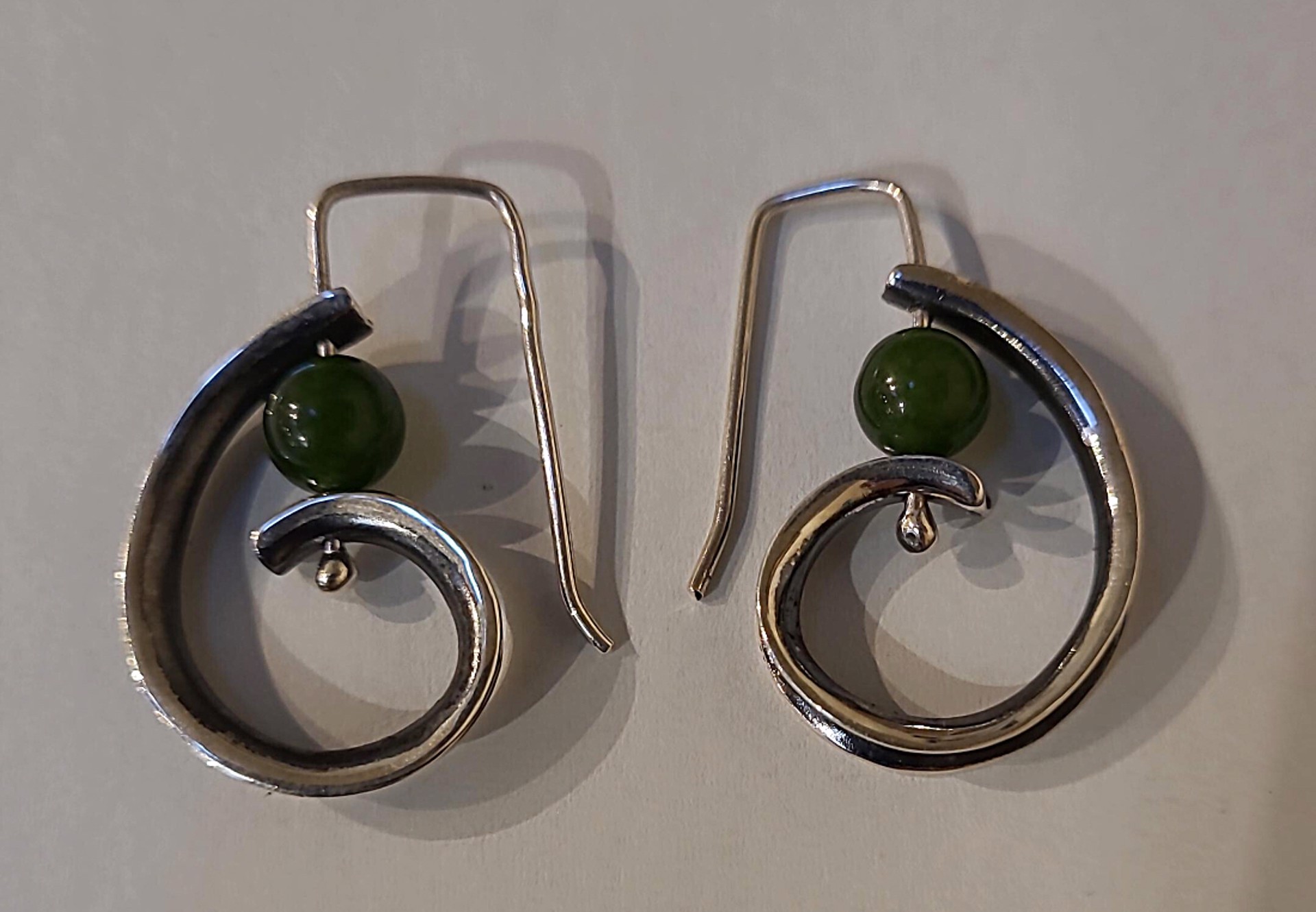 Earrings - Sterling Silver Anticlastic With Jade by Pattie Parkhurst