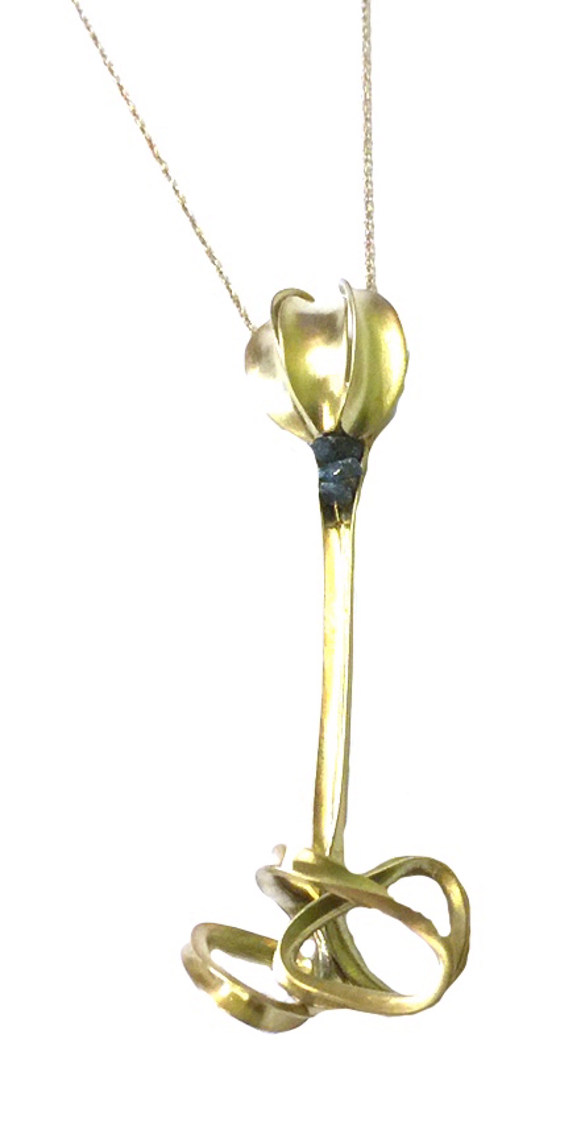 Necklace - 18k Gold Tulip with Blue Diamonds 3a by Pattie Parkhurst