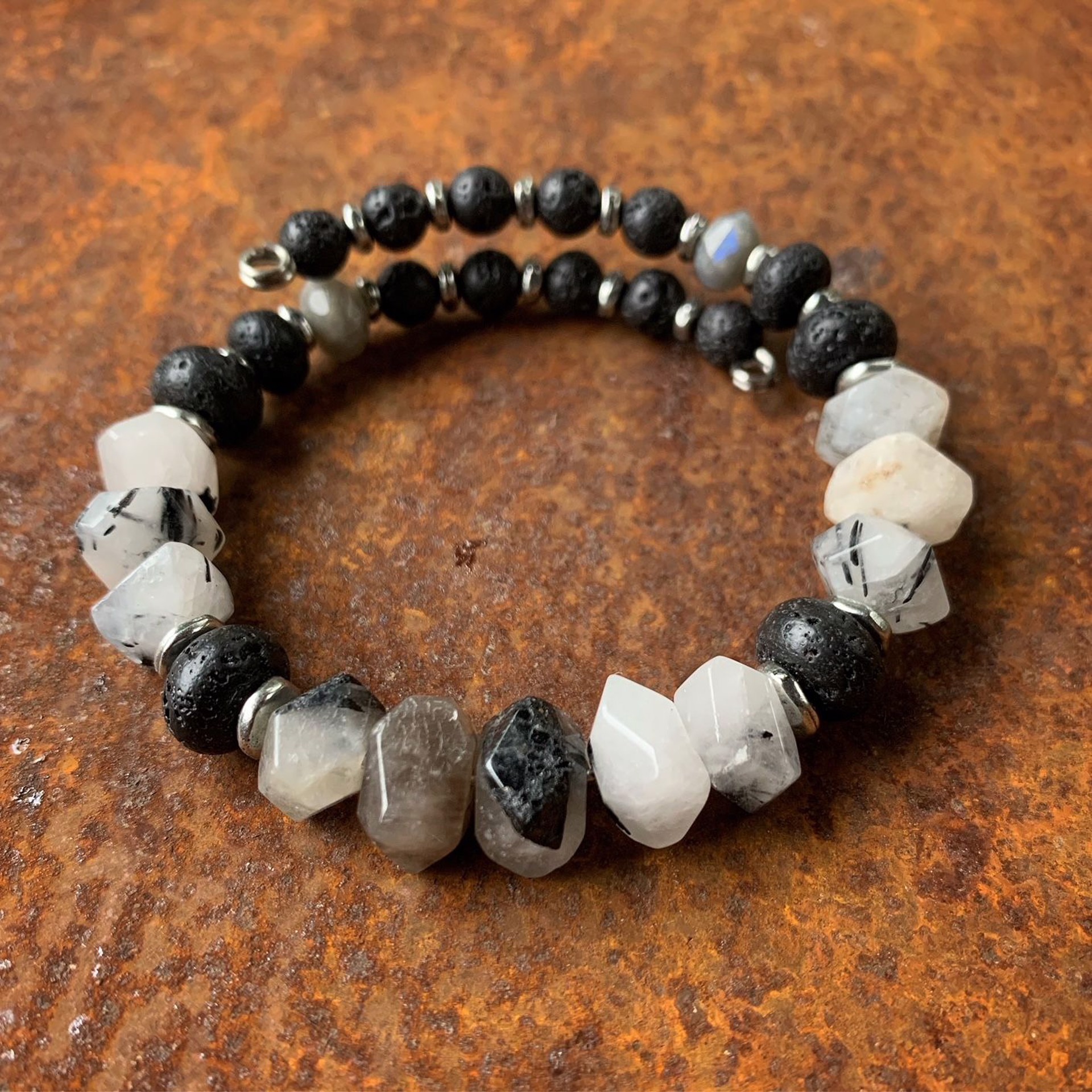 K754 Lava and Rutilated Quartz Bracelet by Kelly Ormsby