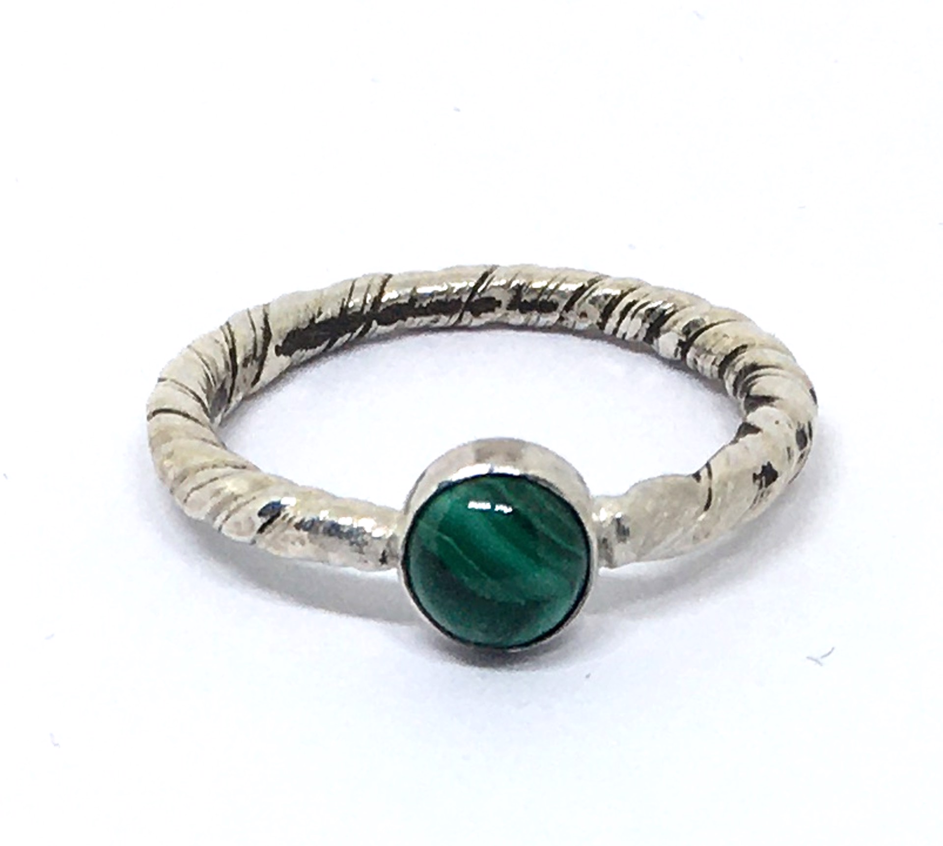 Mitsuro Hikime Twist Ring with Malachite in Sterling Silver - Size 7 by Melicia Phillips