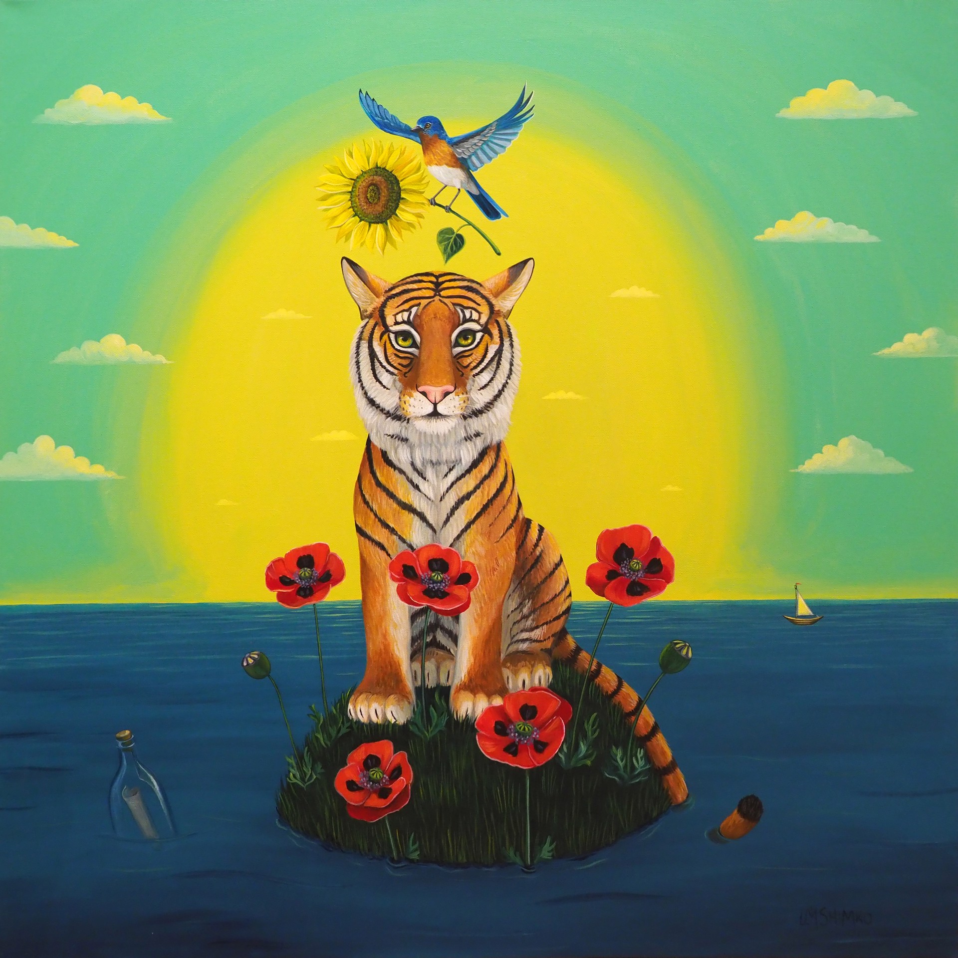 Message In A Bottle Tiger by Lisa Shimko