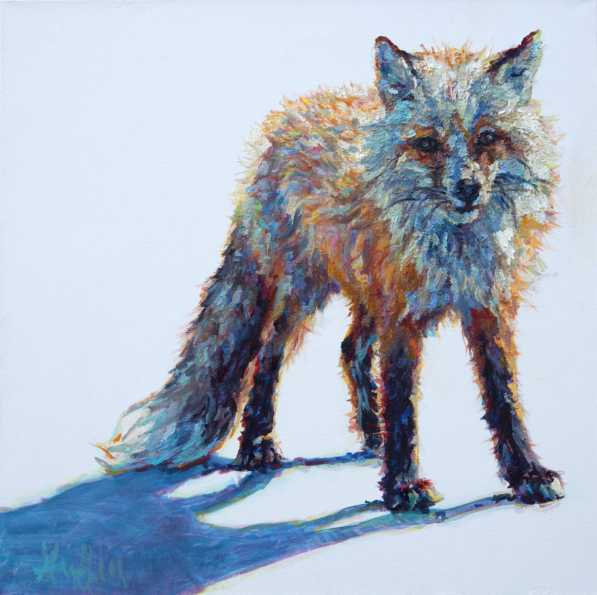 Original Oil Painting Featuring A Fox On White Background