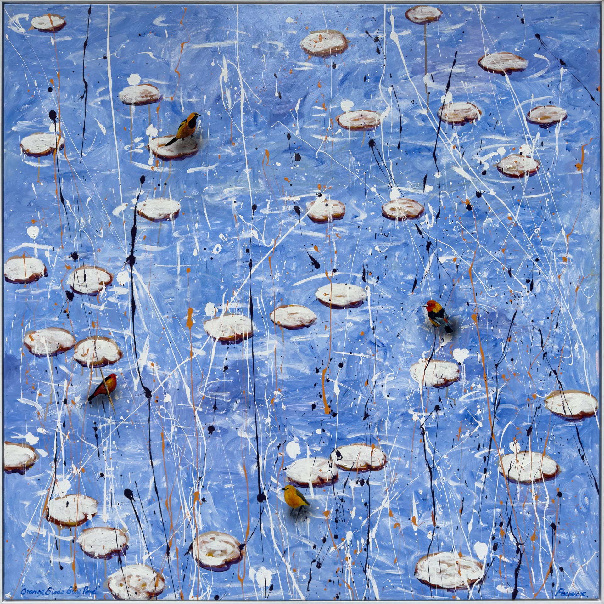 Orange Birds Blue Pond by Colin Passmore