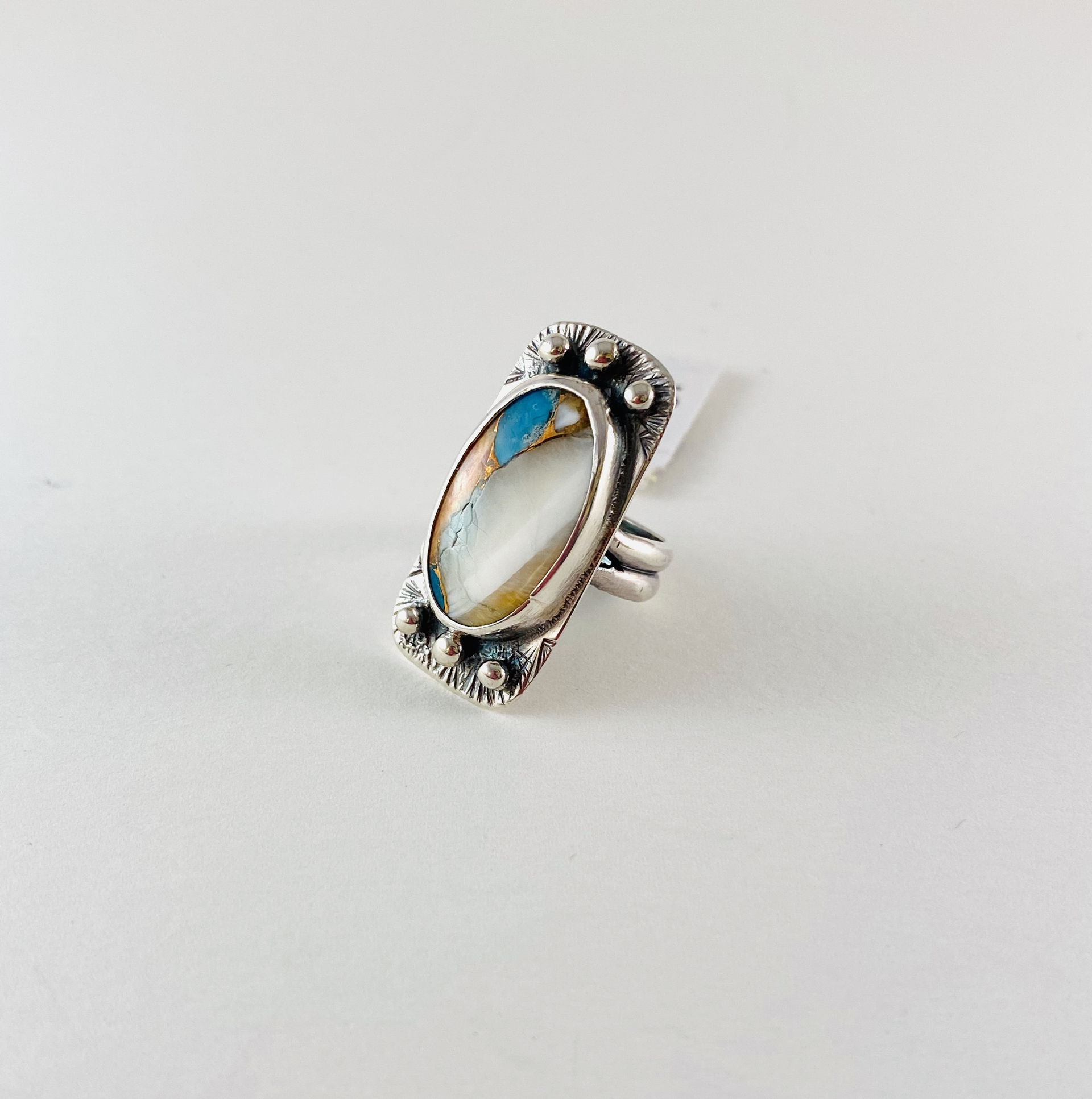 Kingman Turquoise and Spiny Oyster Sterling Ring sz 4.5 by Anne Bivens