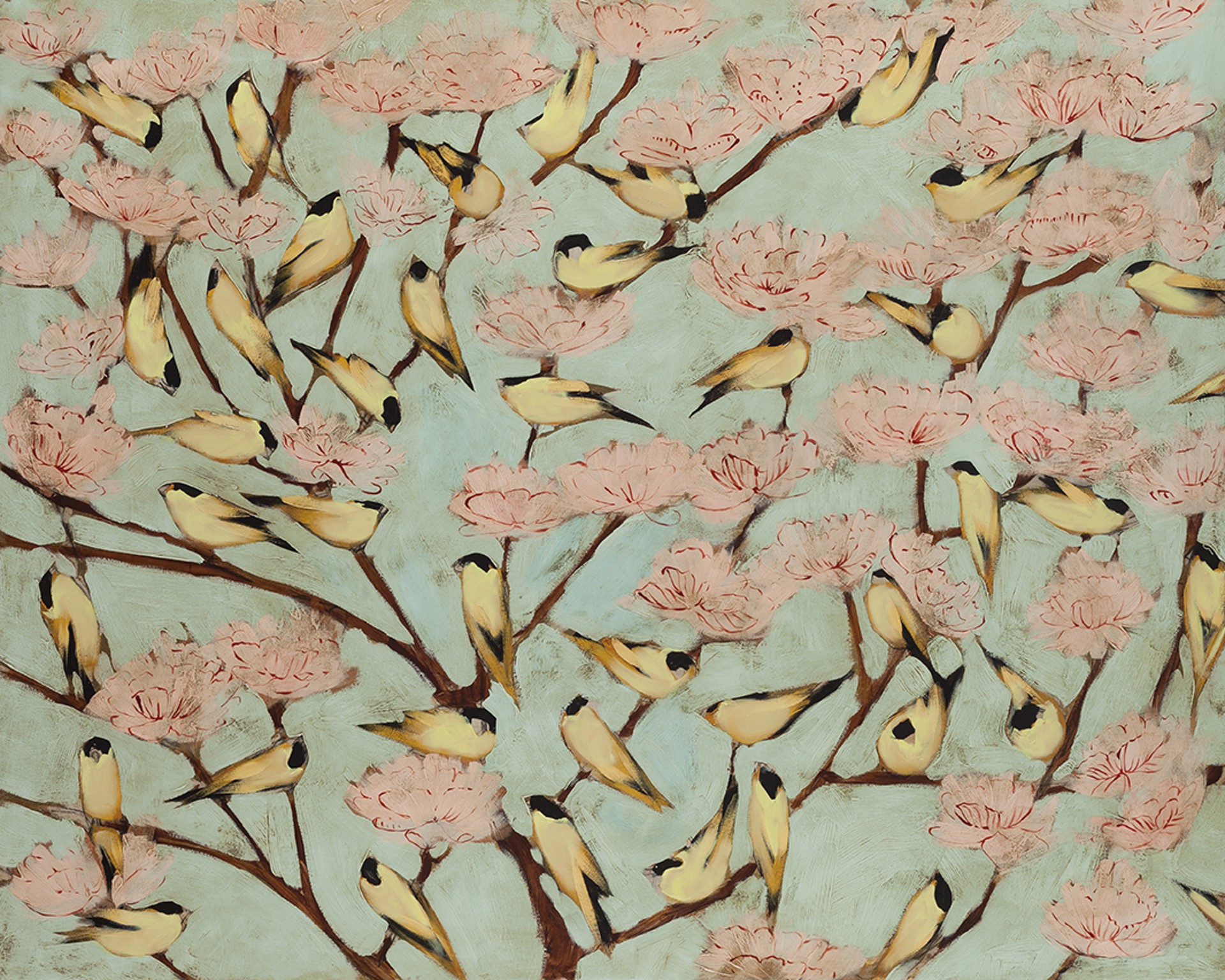 Finches and Blossoms  48x60 by Joseph Bradley