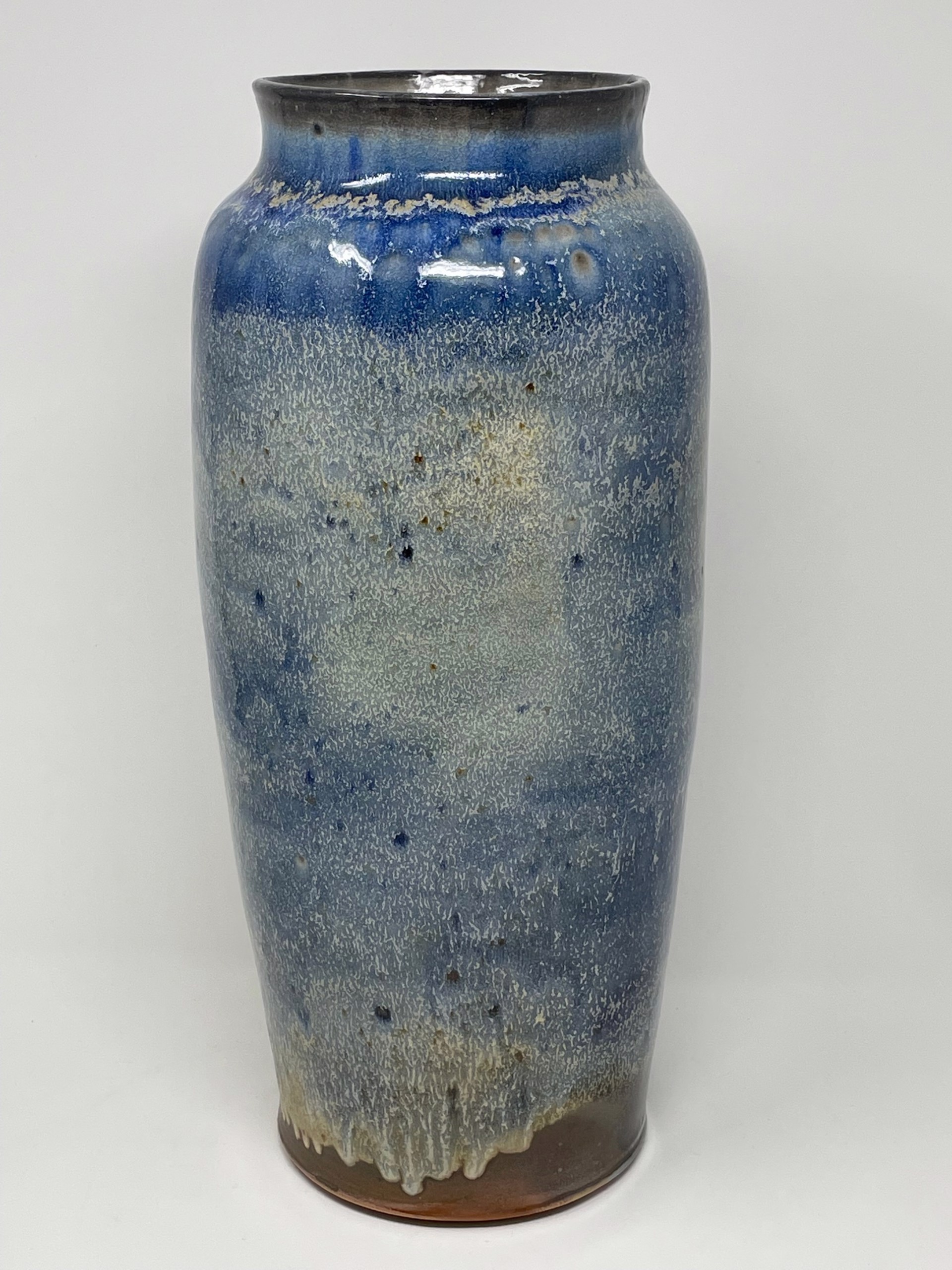 Tall Blue & White Shiny Vase by Brian Horsch