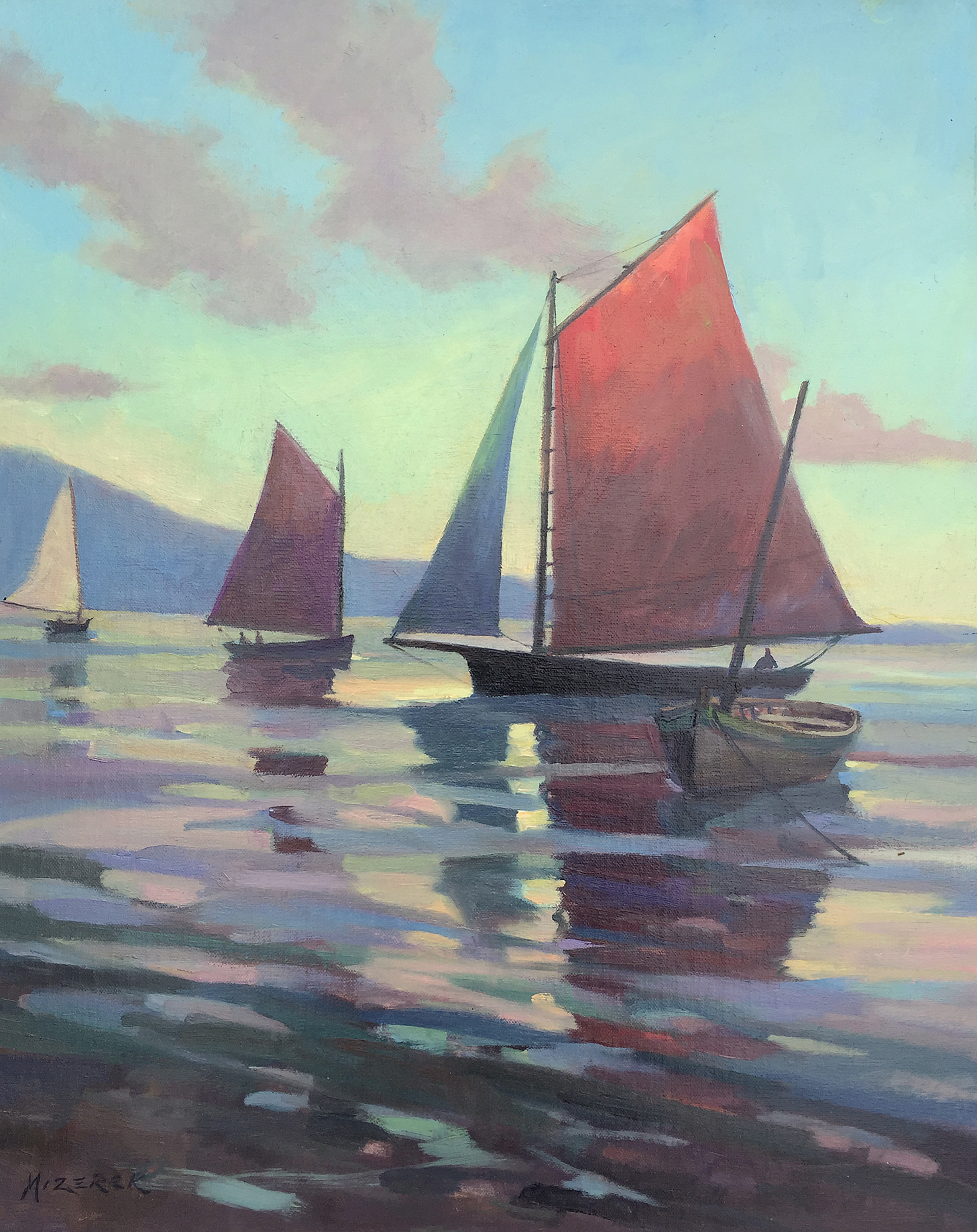 "Red Sail Reflections" by Leonard Mizerek