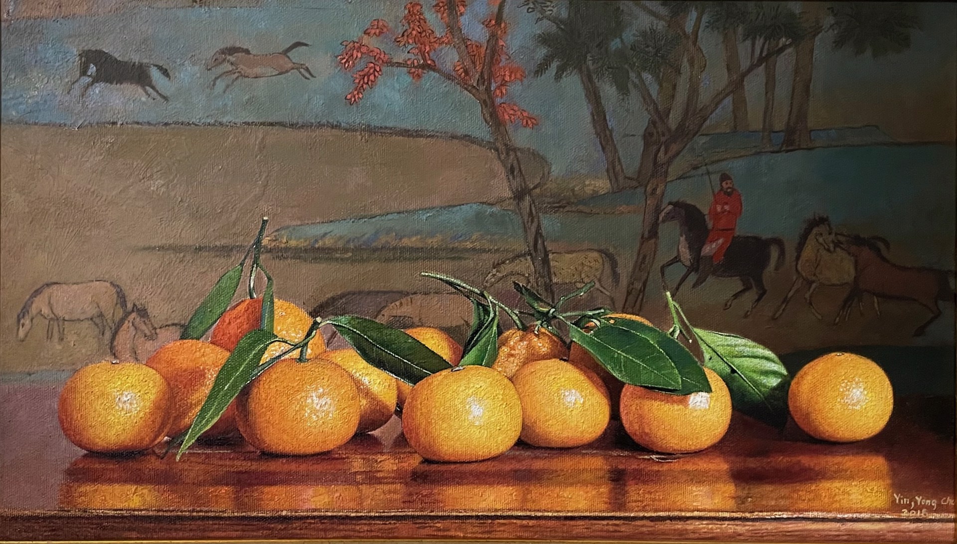 Oranges, Horses Playing and Drinking Water, Yuan Dynasty by Yin Yong Chun
