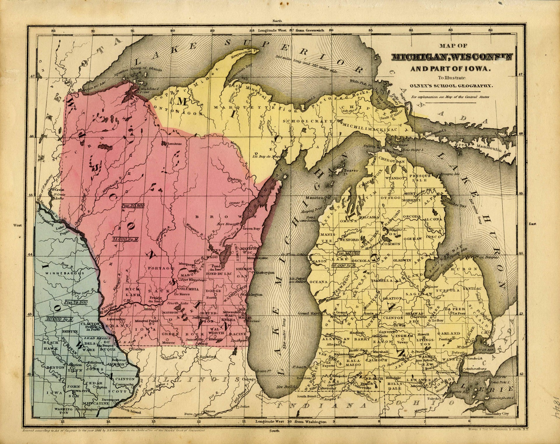 Map of Michigan, Wisconsin & Part of Iowa by Unknown