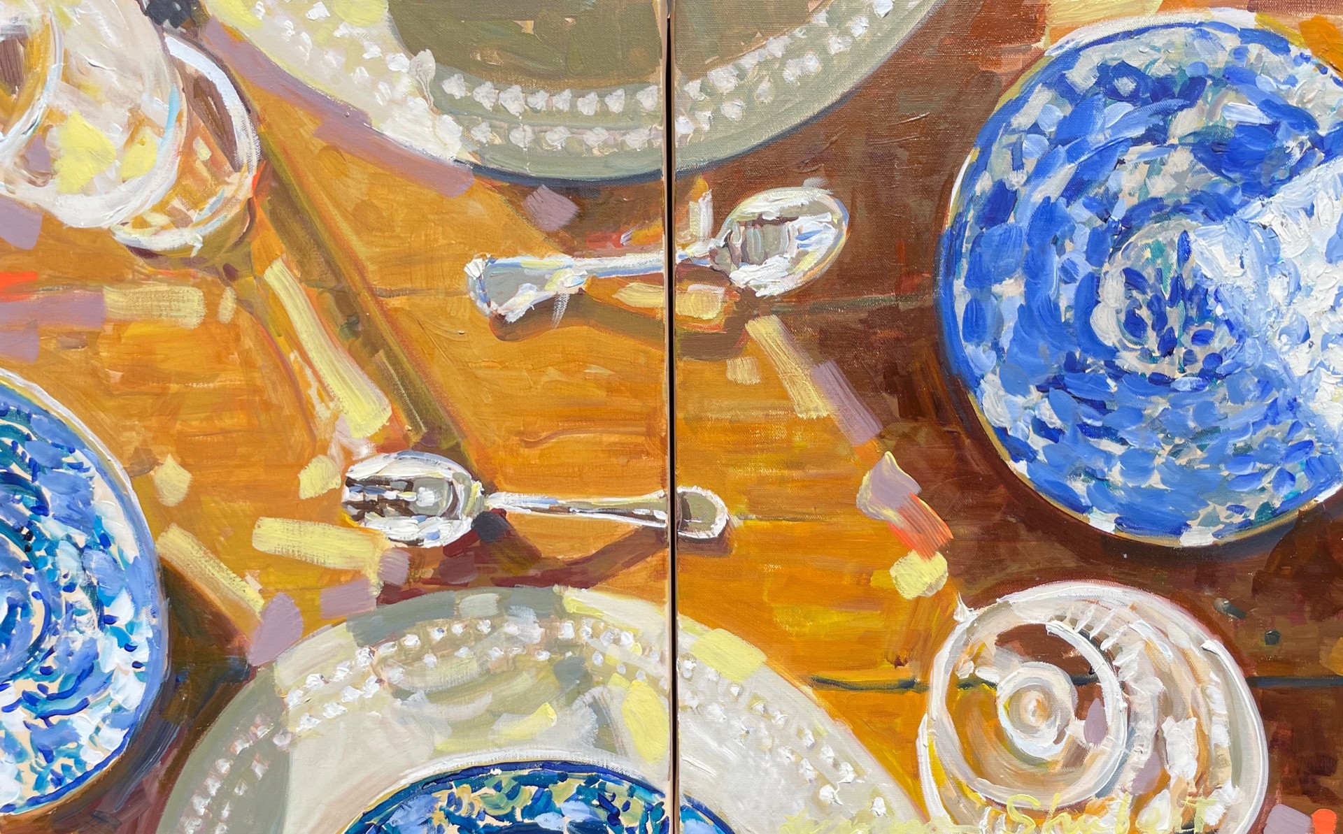 Blue Plates in the Sunlight Diptych by Laura Lacambra Shubert