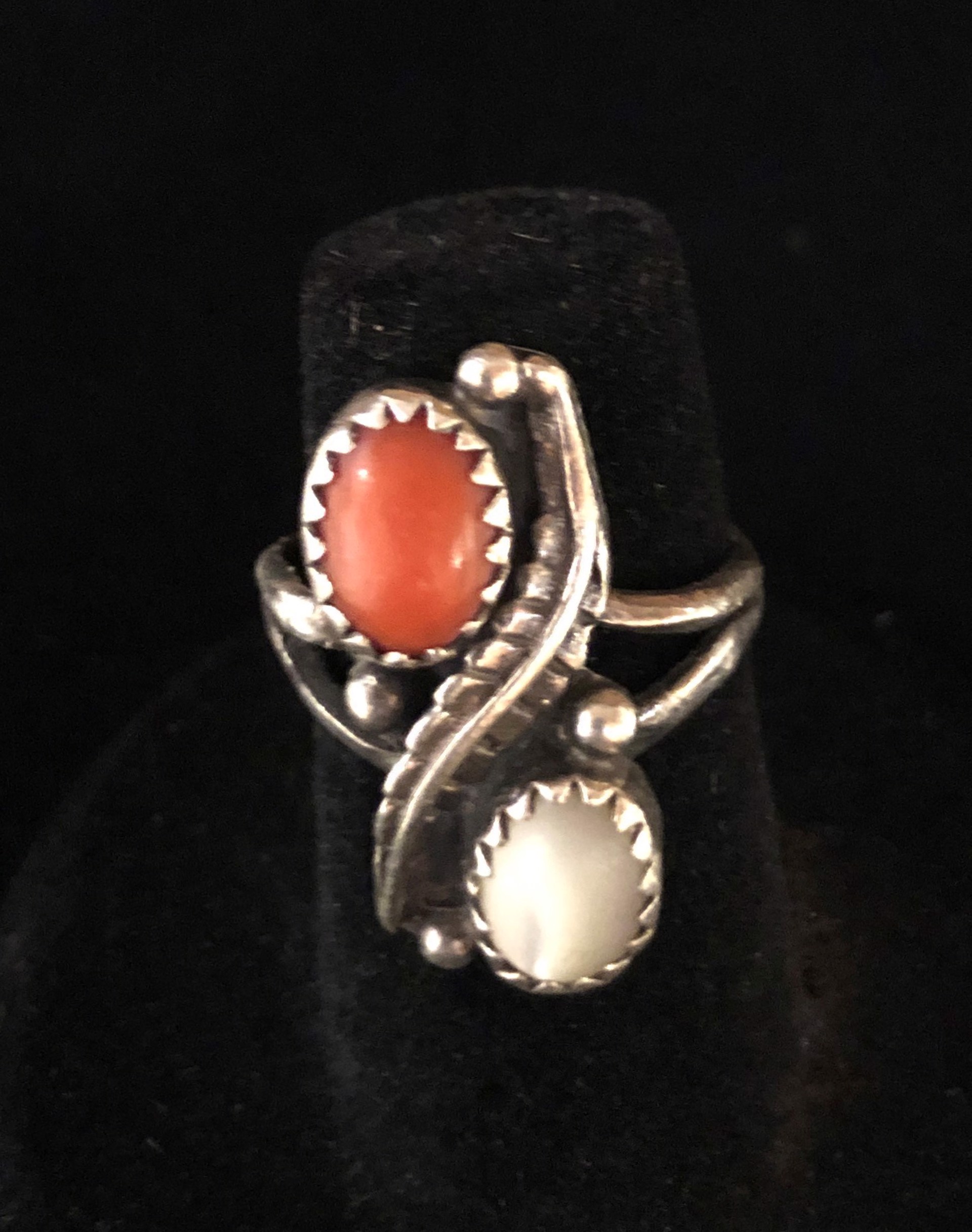 Coral and Natural Stone Sterling Silver ring