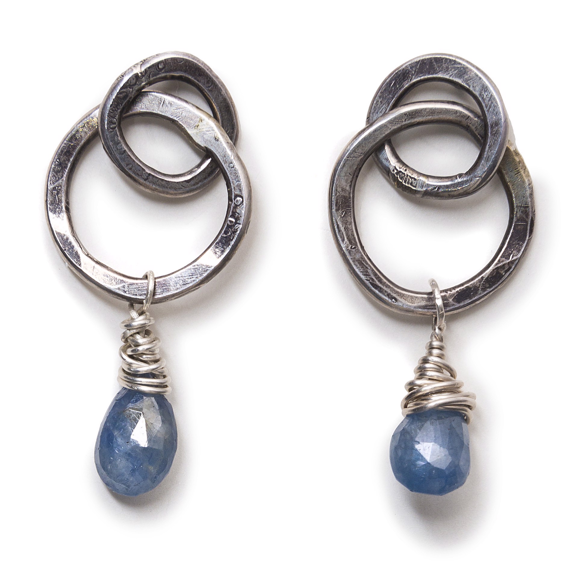 Forged Hoops Studs with Blue Sapphire by Beth Aimee