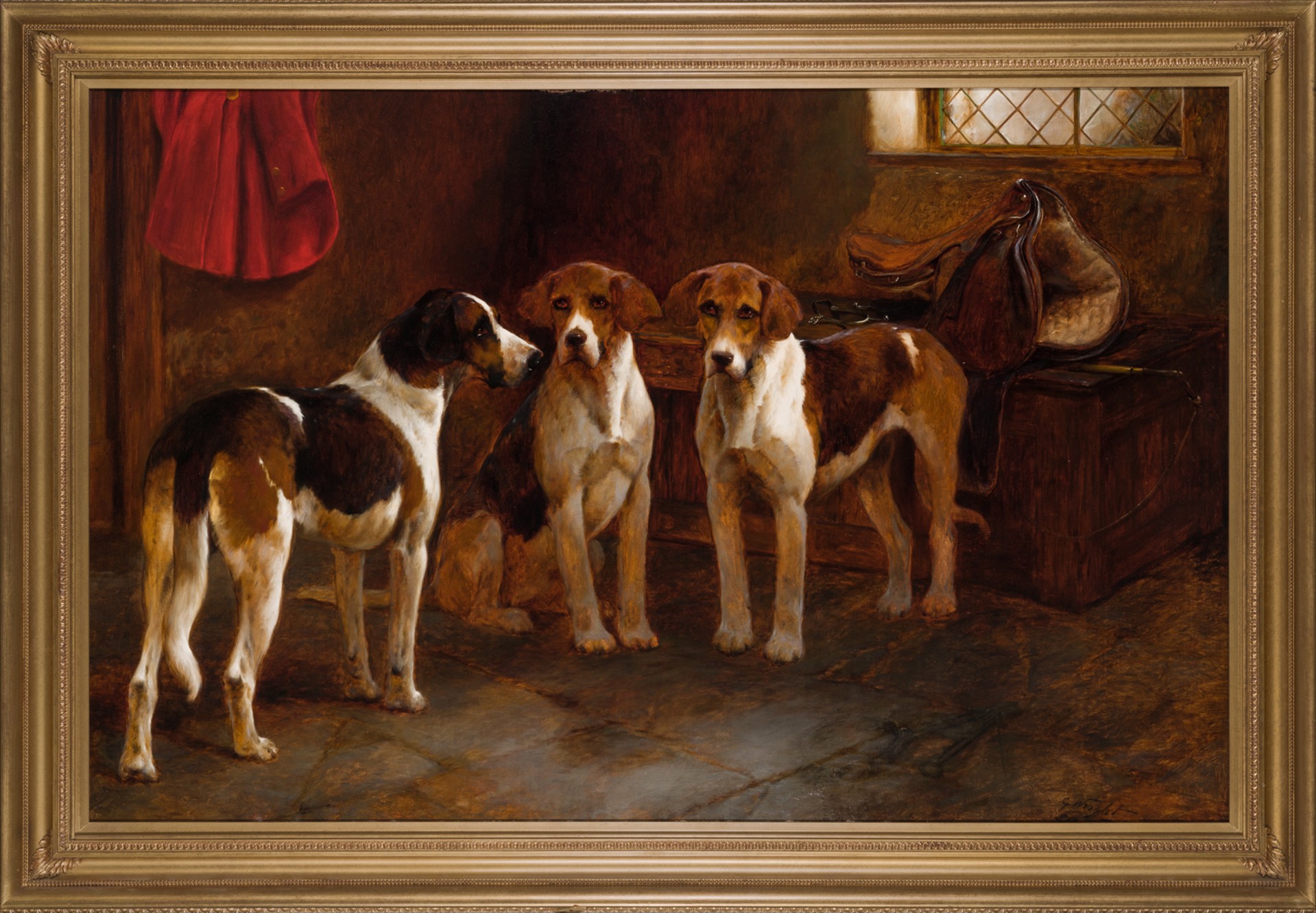 HOUNDS IN A KENNEL by George Wright