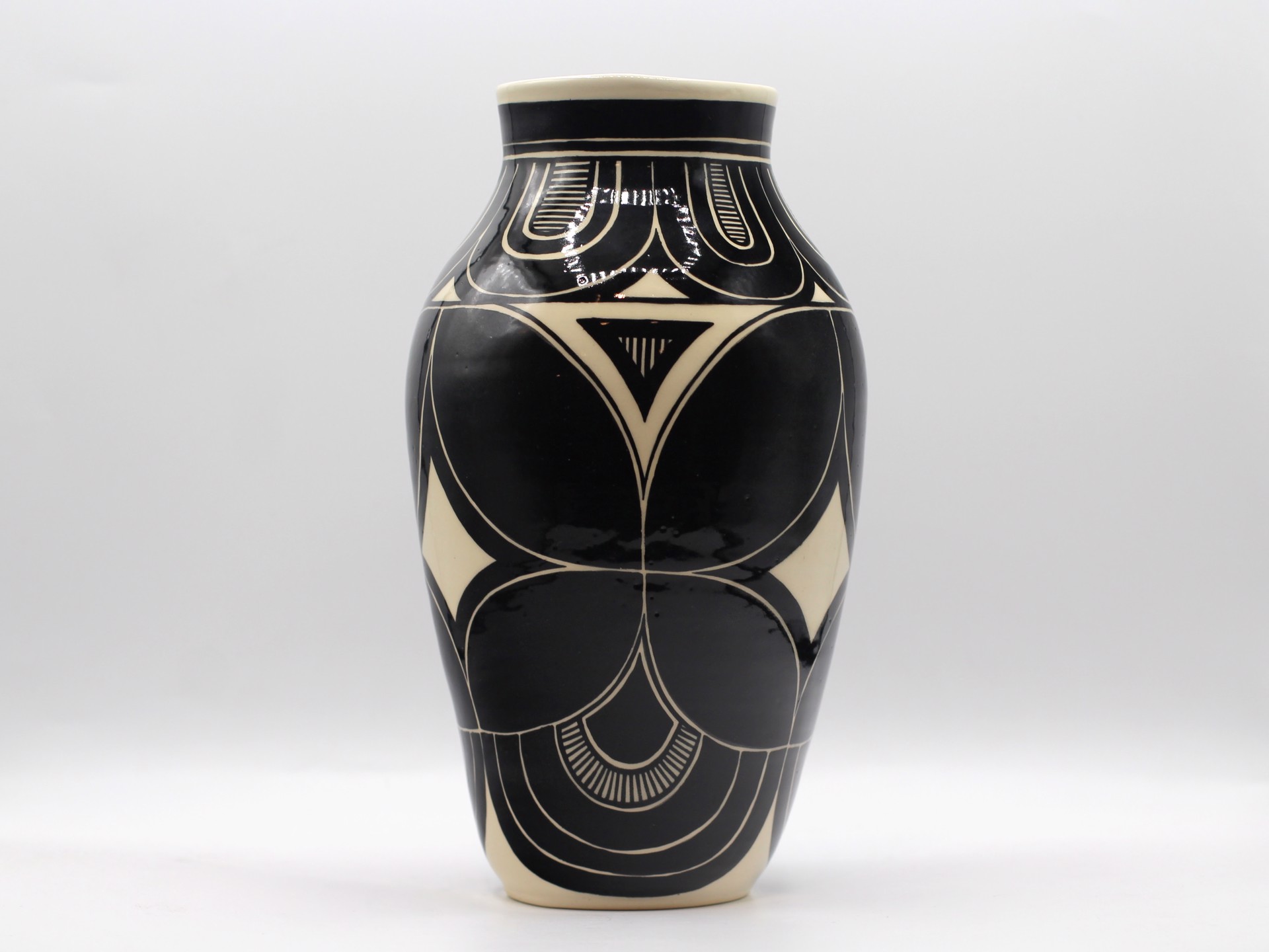 Black Petal Vase w/ B&W - tall by Kara Lovell
