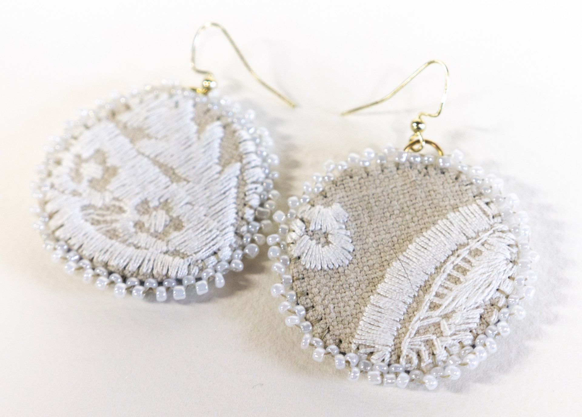 white embroidery earring by Hattie Lee