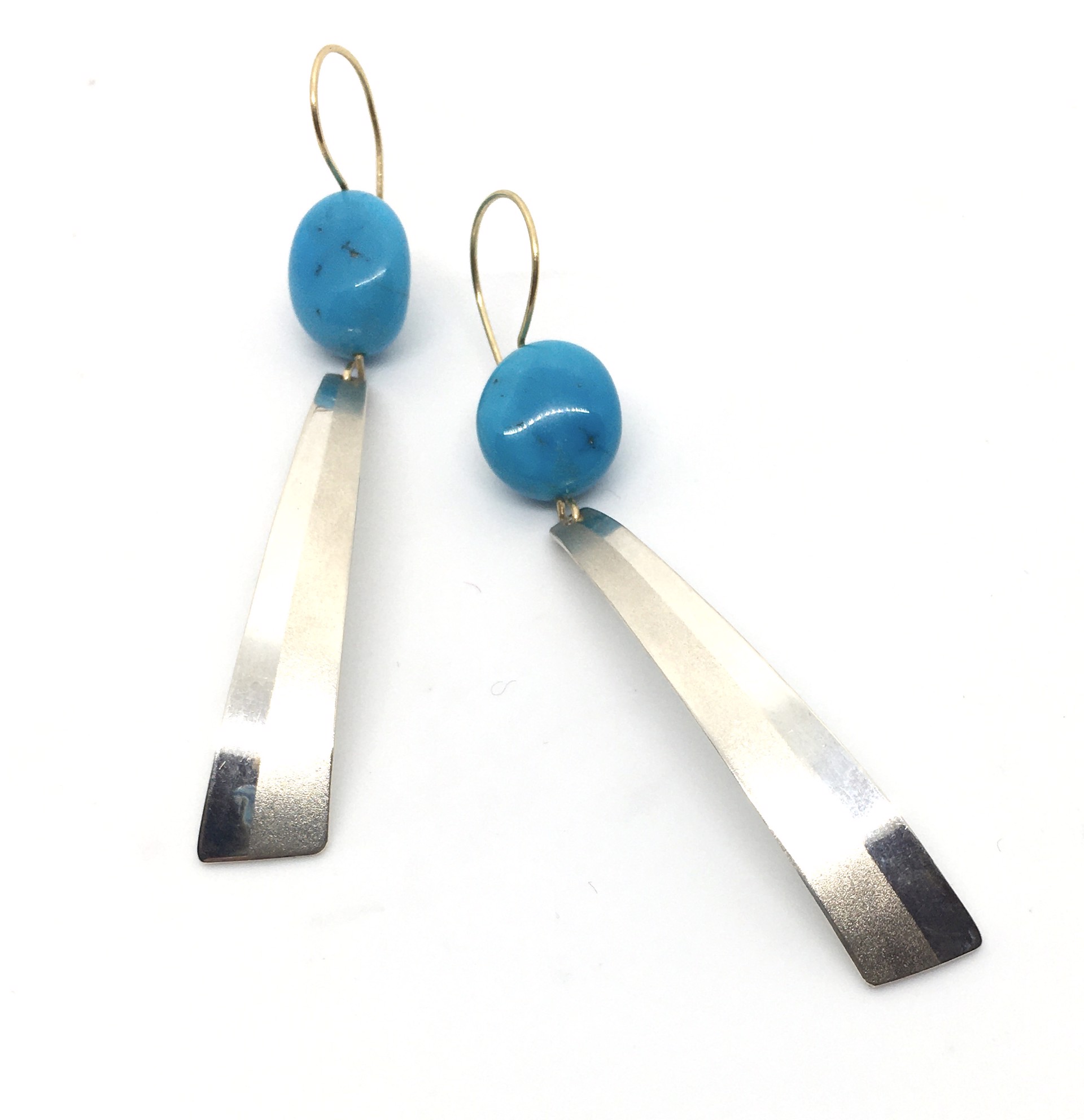 Shooting Stars Earrings with Sleeping Beauty Turquoise, Sterling, 18K Gold Earwires by Celest Michelotti