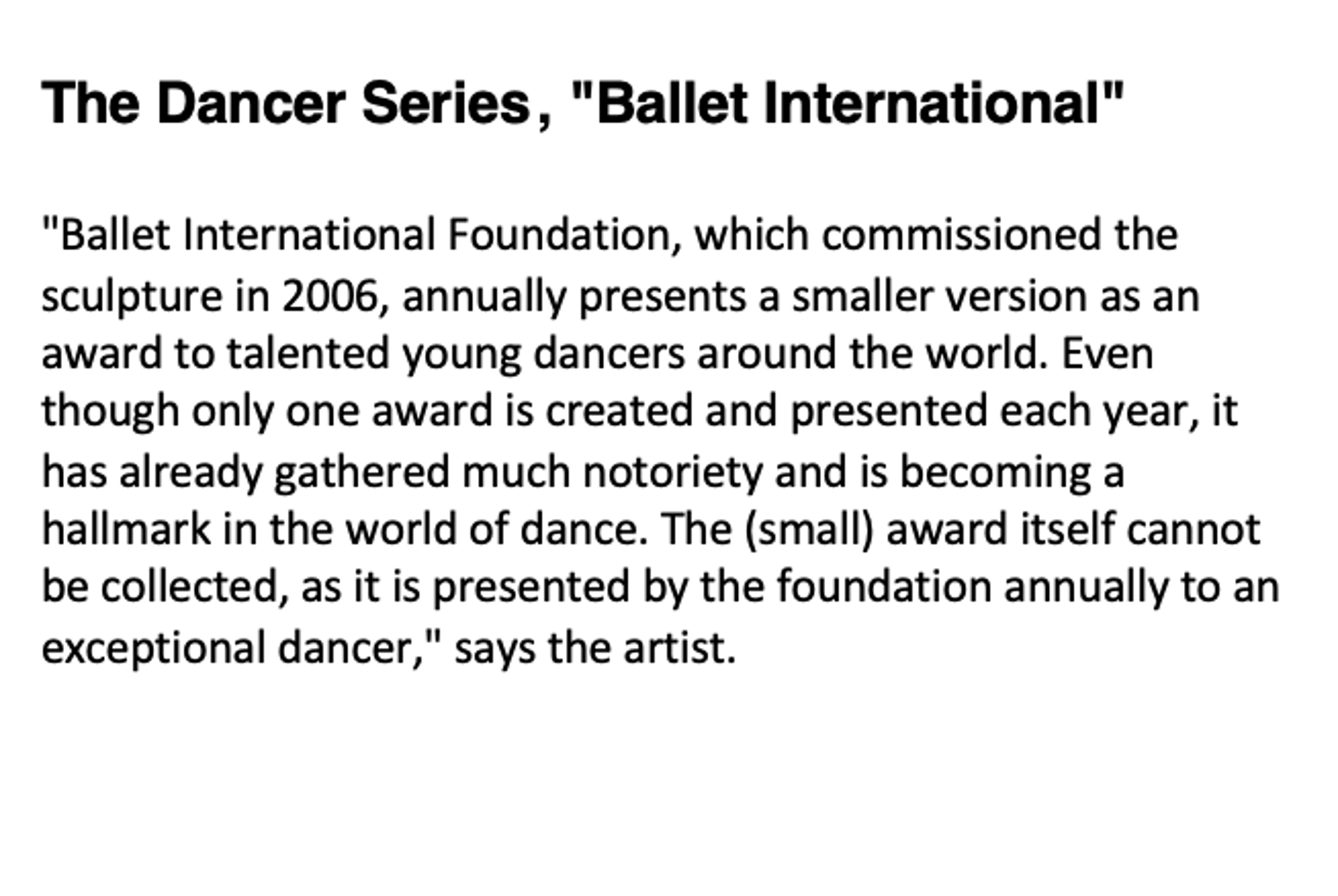 The Dancer Series, "Ballet International"