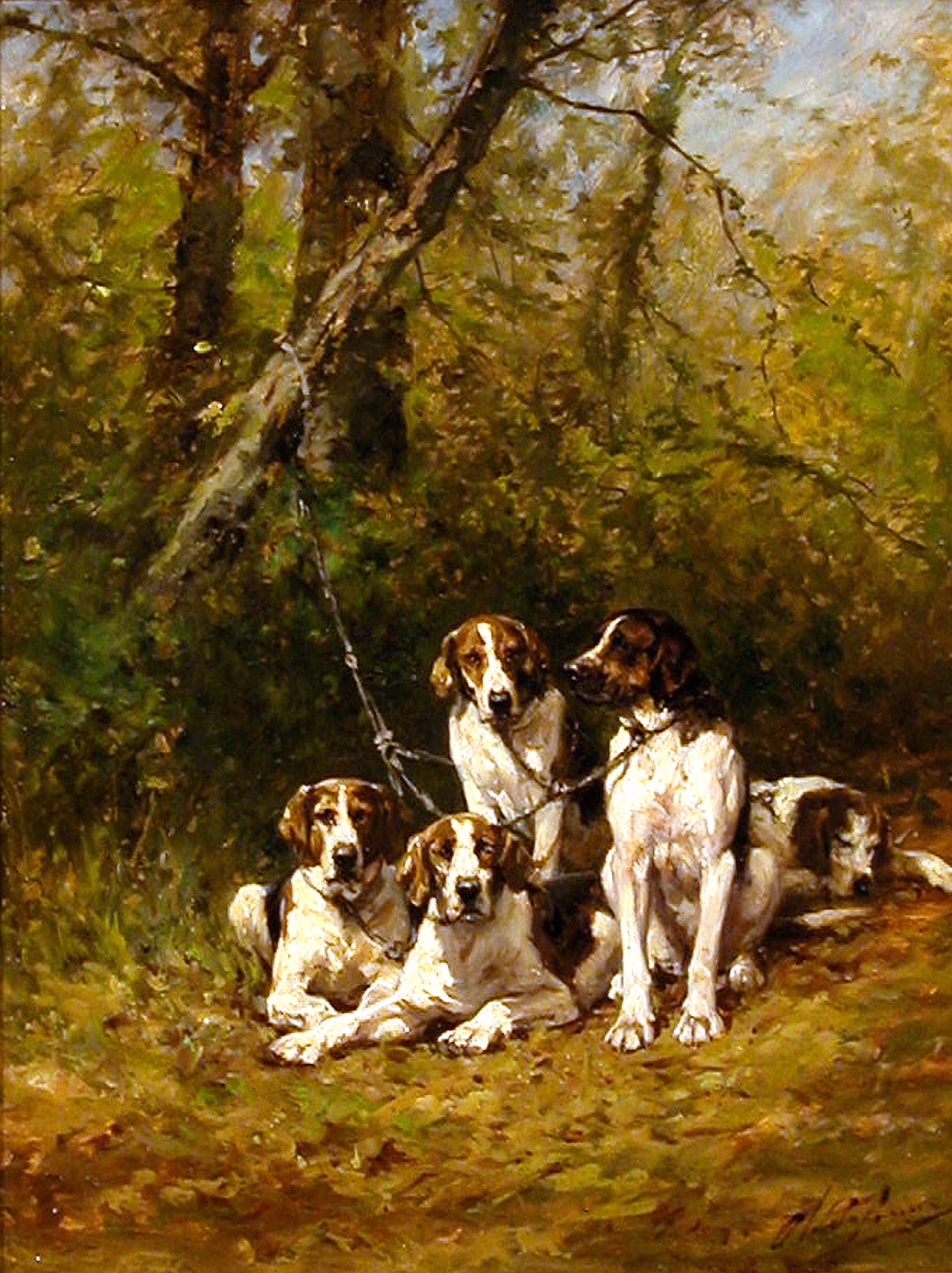Five Hounds at Rest by Charles Olivier de Penne