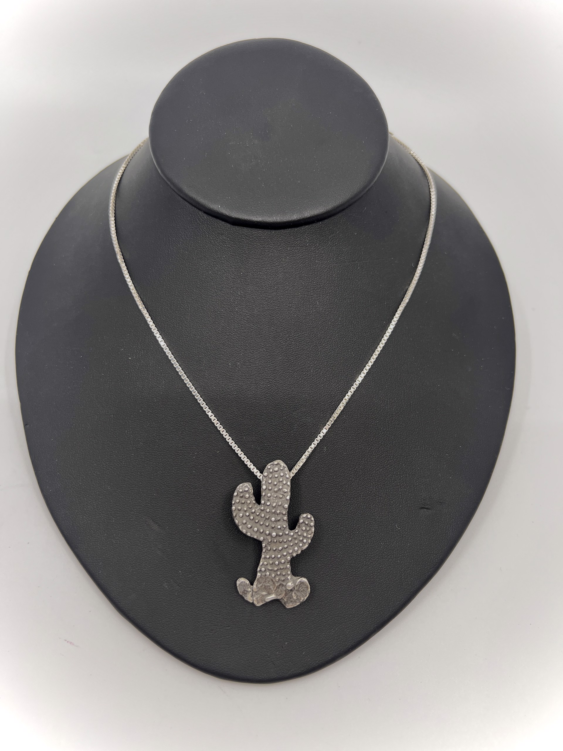 9598 Granulated Cactus Pendant on Sterling Silver Box Chain by Beth Benowich
