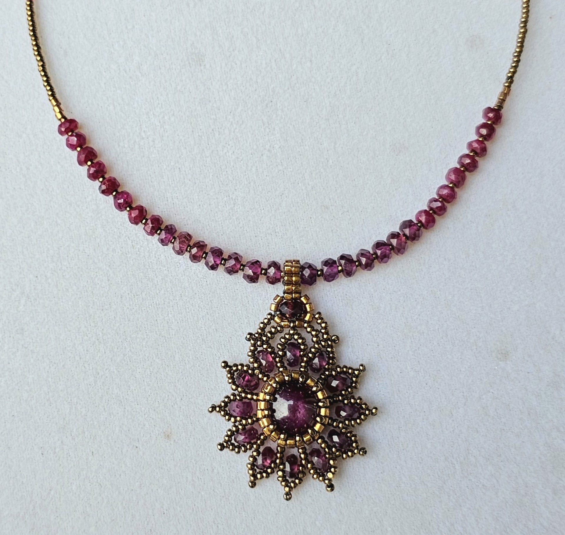 Ruby Star Pendant with Gemstone Beads by Nina Vidal
