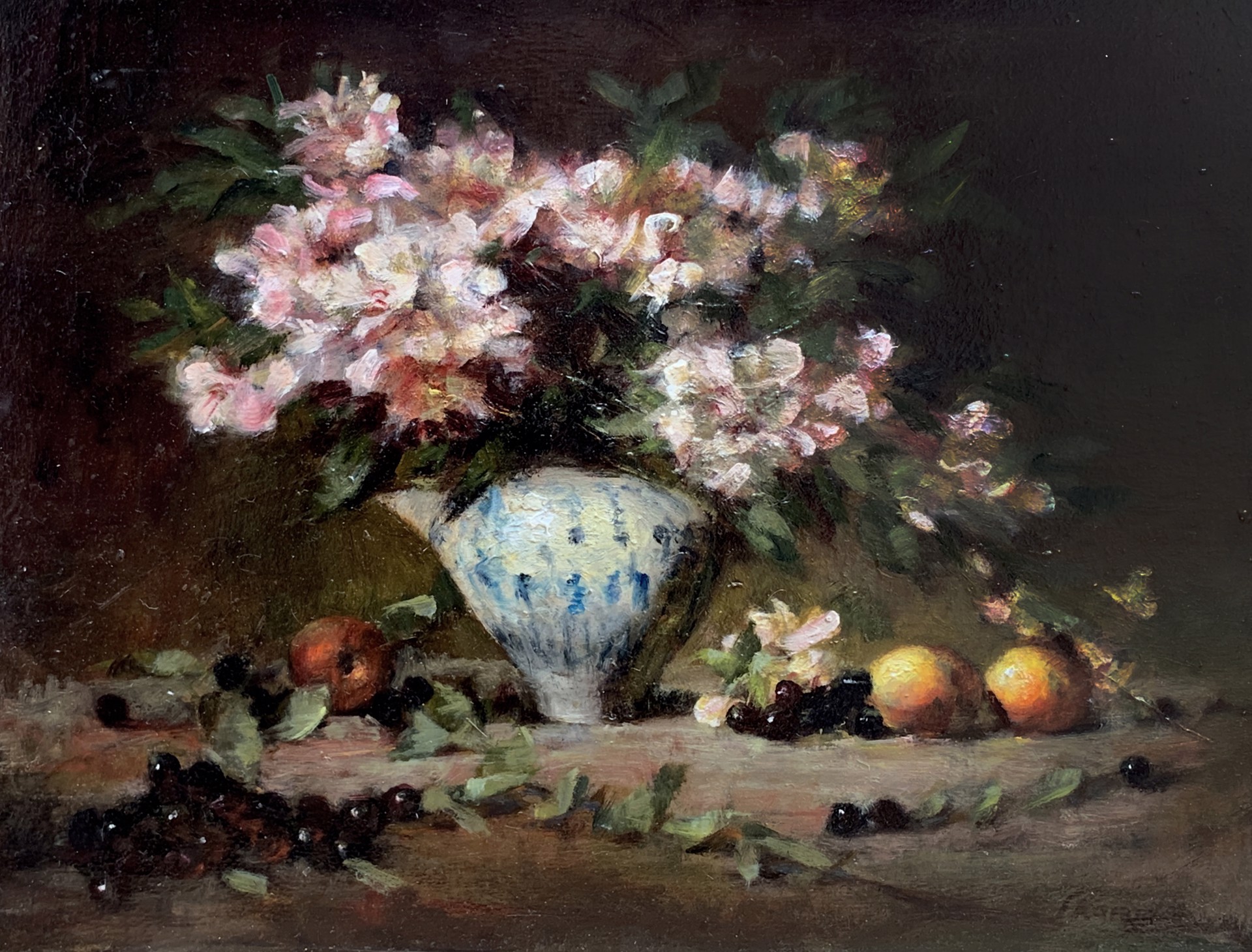 Azaleas with Peaches by Jacqueline Kamin