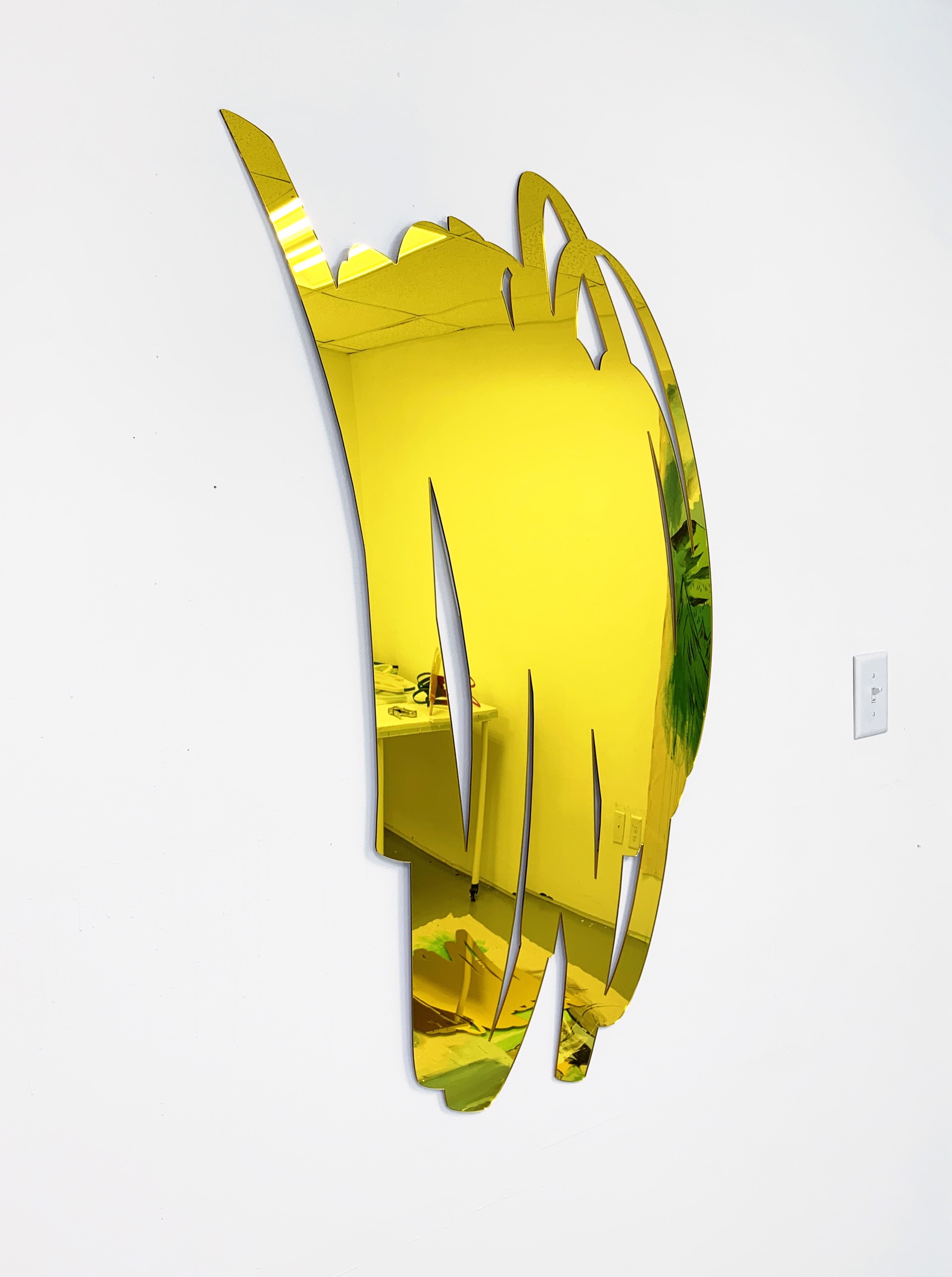 Vertical Scribble Mirror, Yellow, Laser cut mirrored acrylic by Ryan Coleman