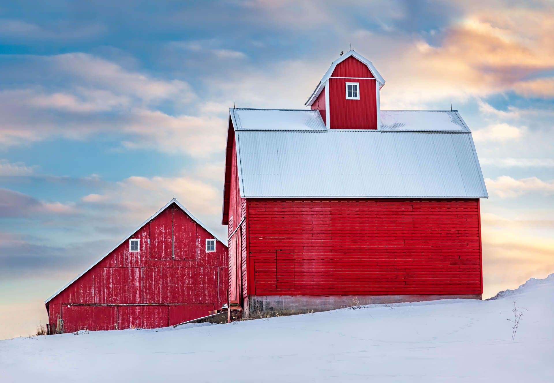 Red Barn and Snow by Ken West