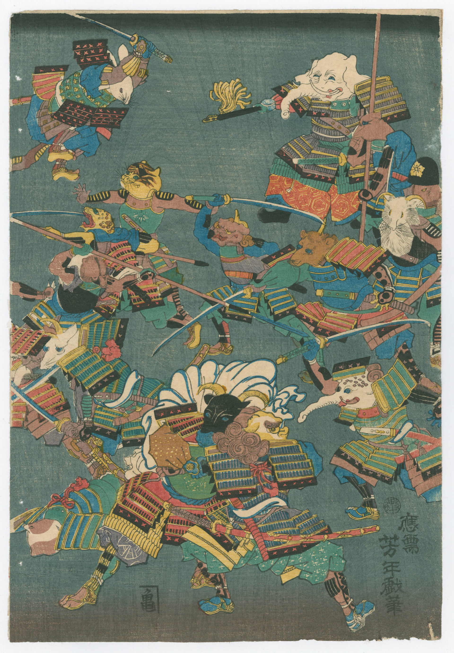 The Great Battle of Japanese and Chinese Animals by Yoshitoshi