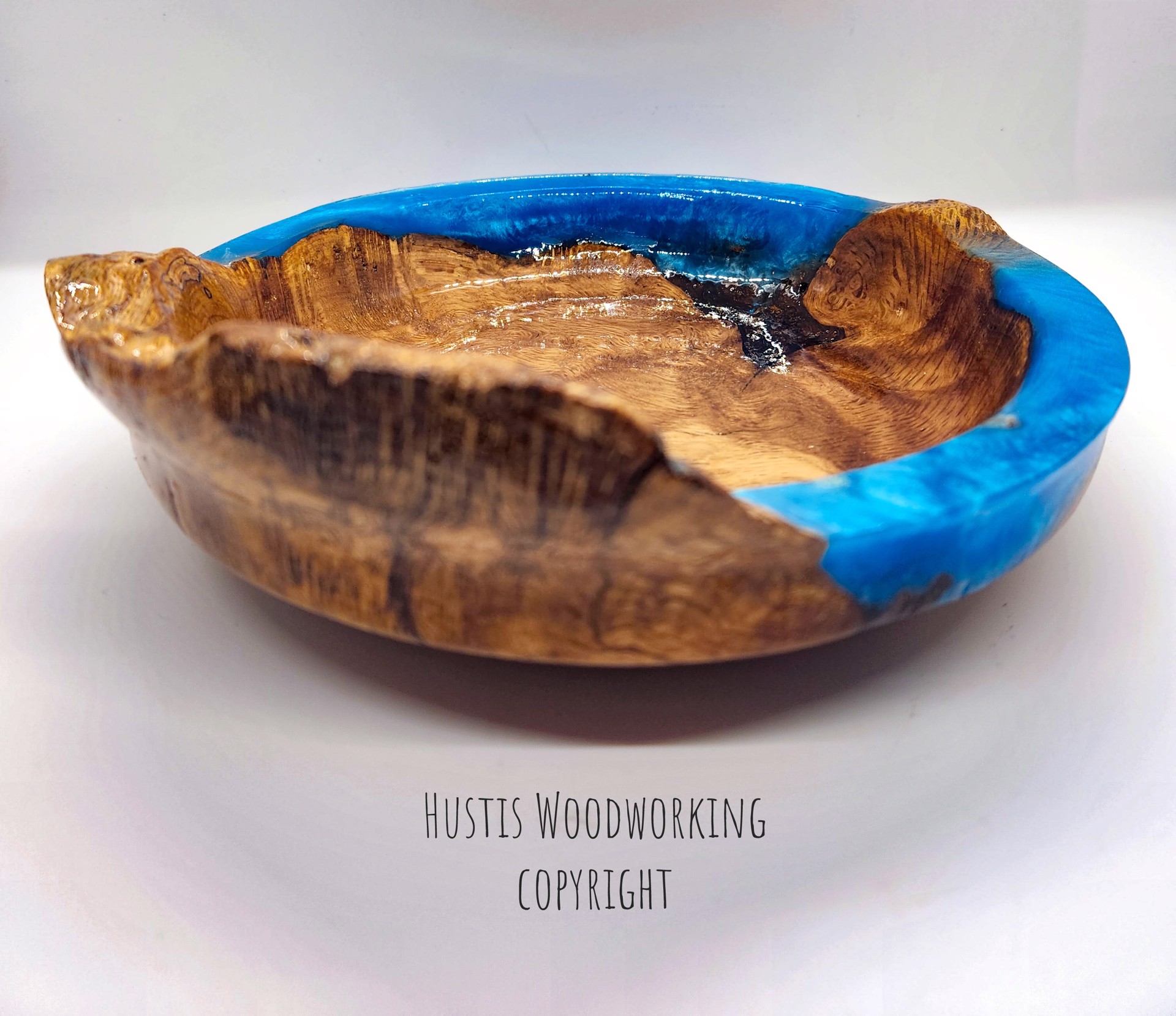 Oak Burl Bowl with Blue Epoxy by Mark Hustis