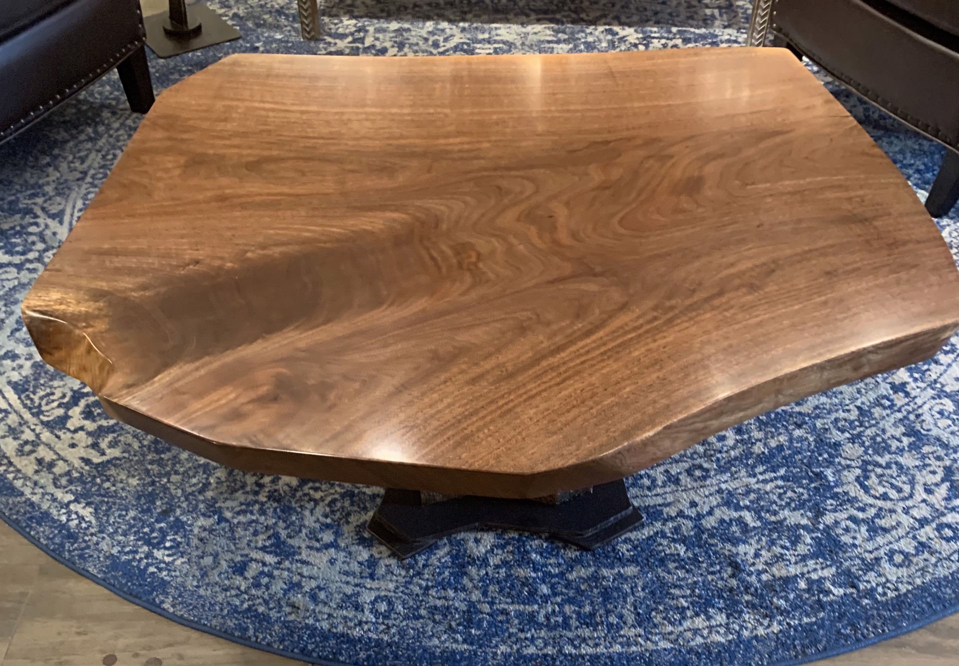 Black walnut coffee table on textured pedestal base  112021B by Ron Gill
