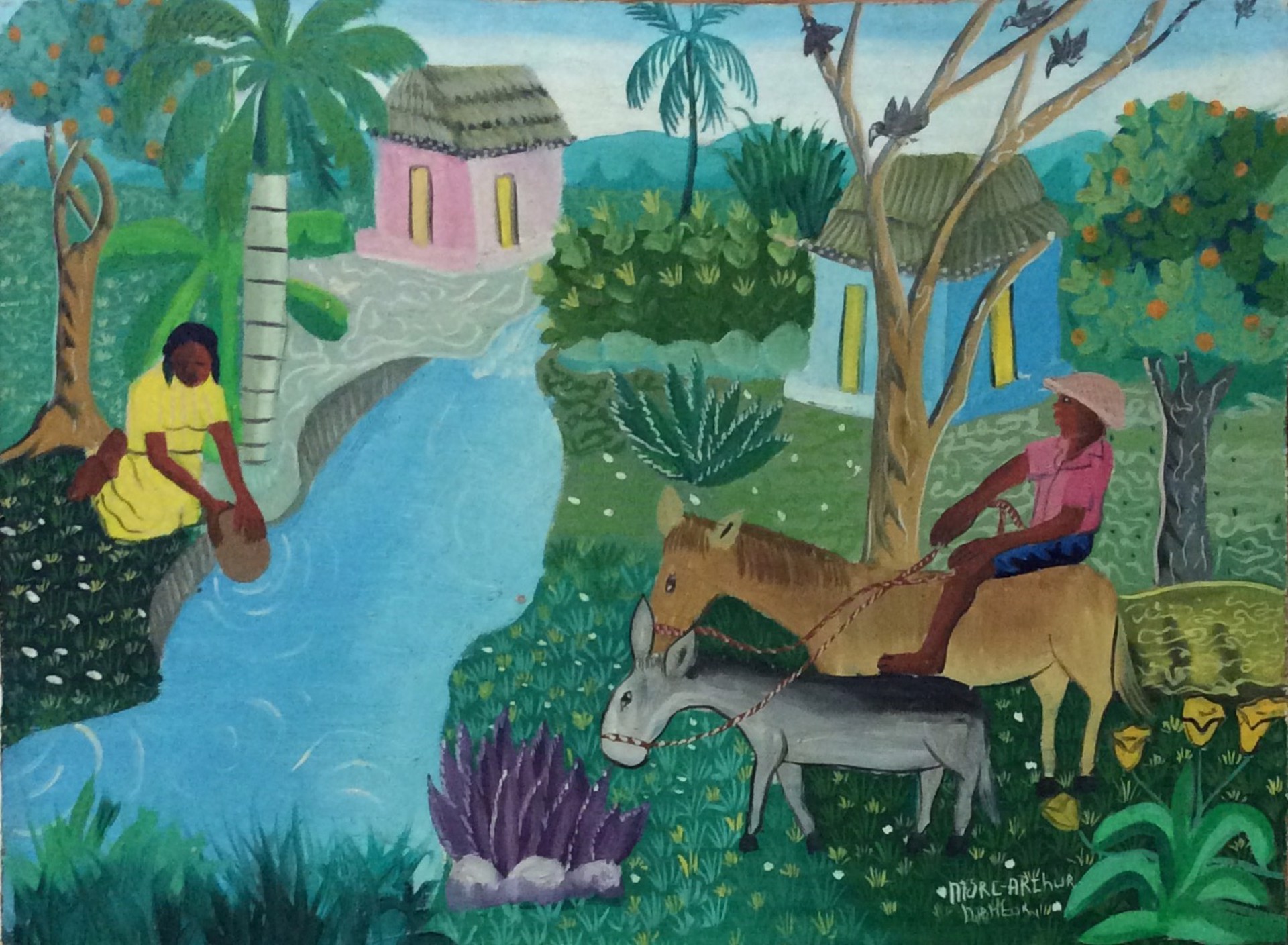 Rural Scene by the River#2-2-95MFN by Marc-Arthur Mentor (Haitian)