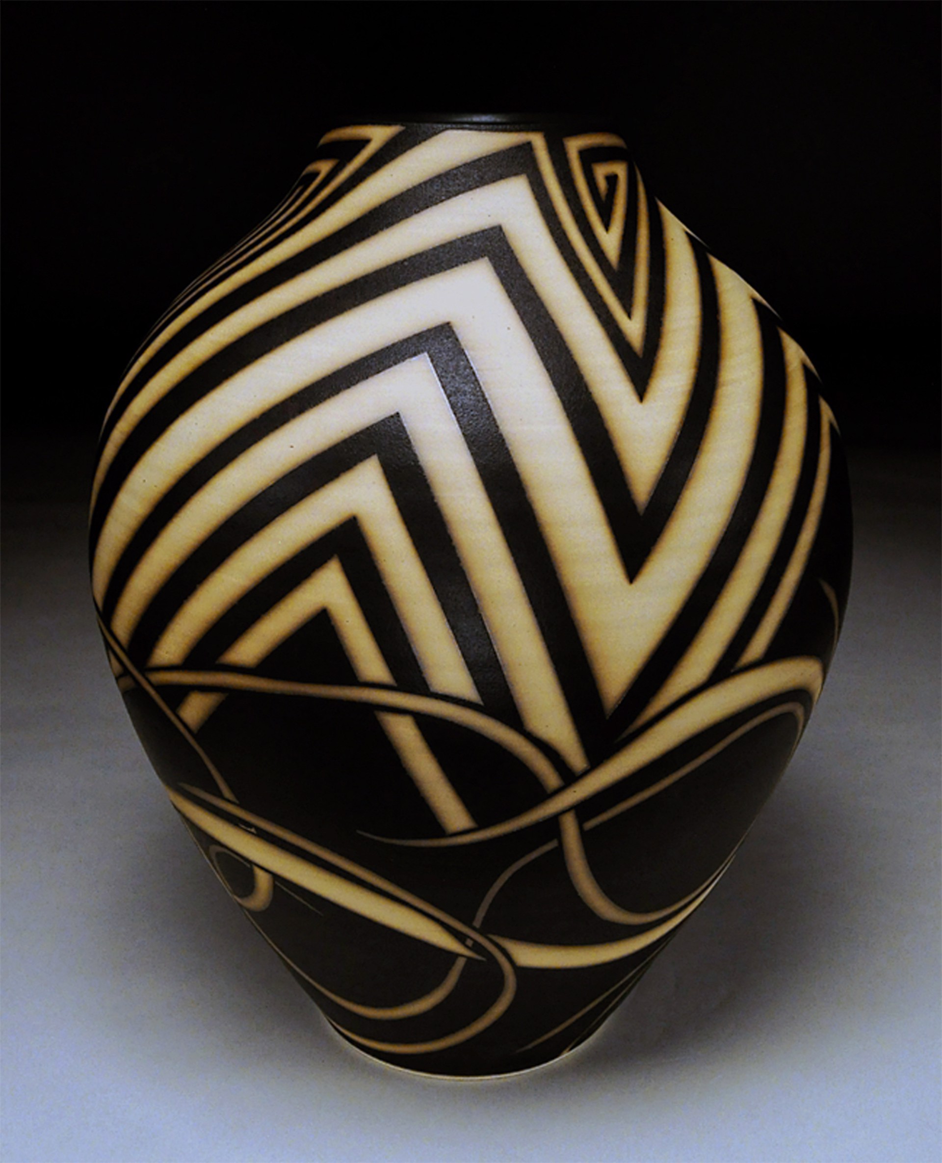 #20-Large Vase, Chevrons and Tendrils by N B