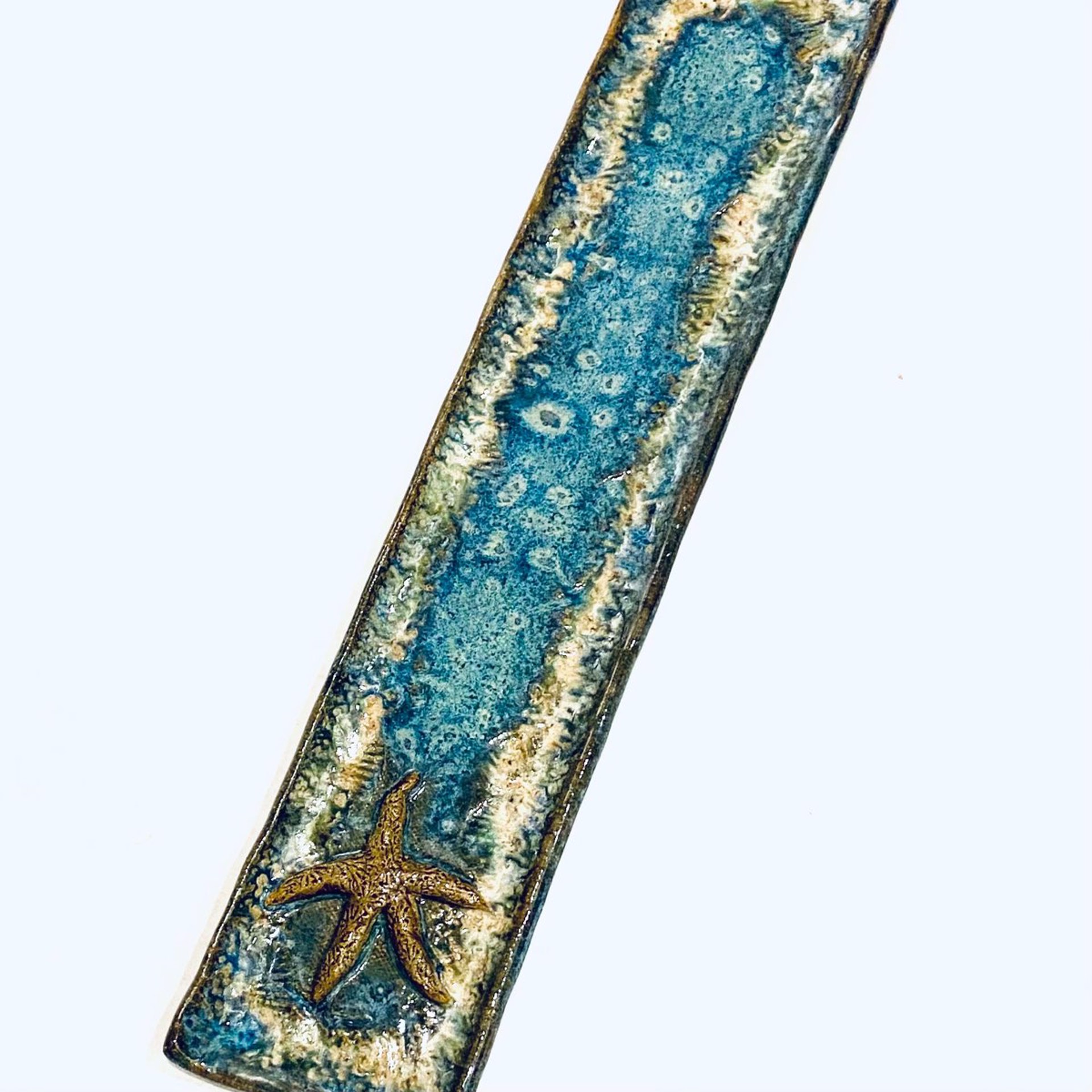 Logan22-839 Olive Tray with One Starfish (Blue Glaze) by Jim & Steffi Logan