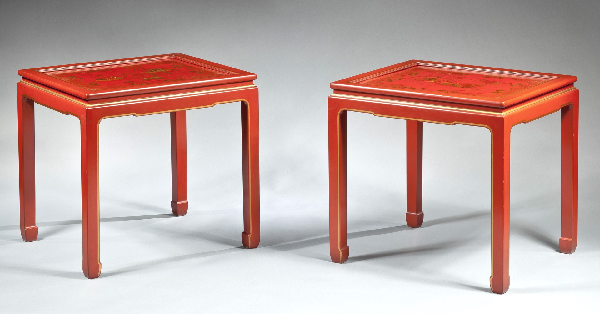  A PAIR OF SMALL RED LACQUER TABLES