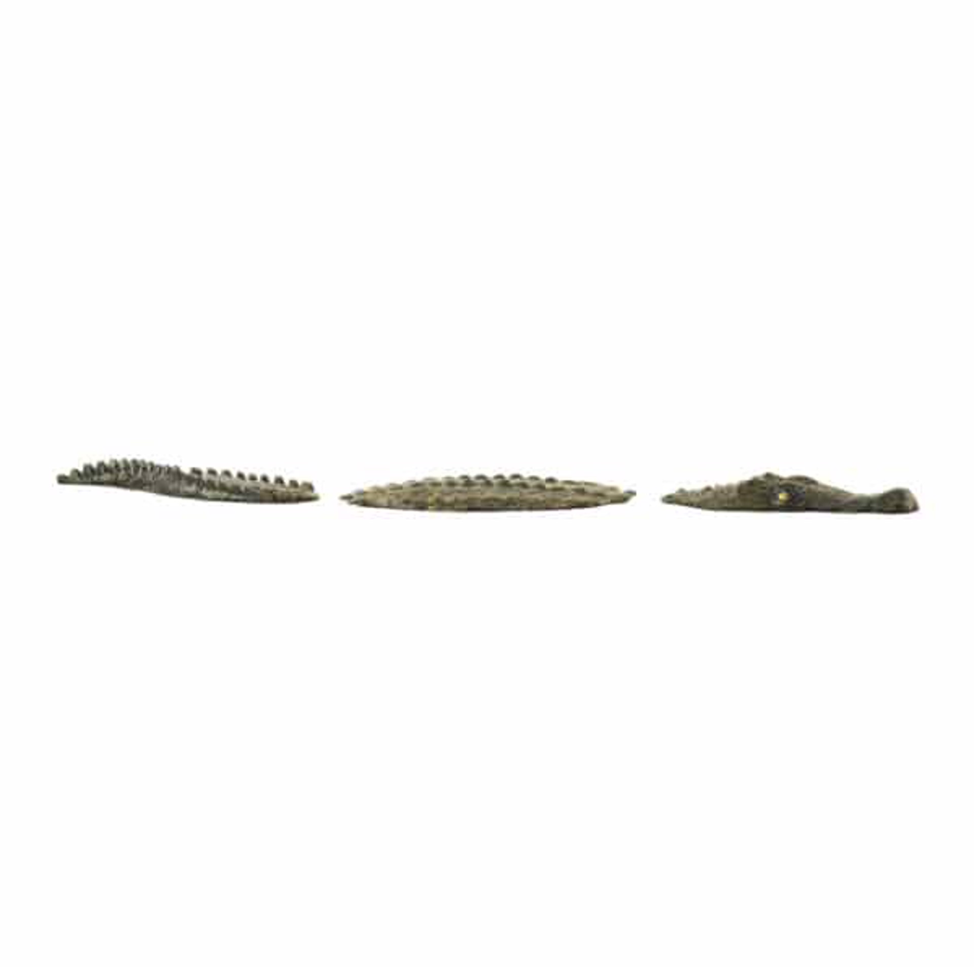 A Three Piece Bronze Crocodile That Rests On A Flat Surface To Appear Submerged, By Rip And Alison Caswell