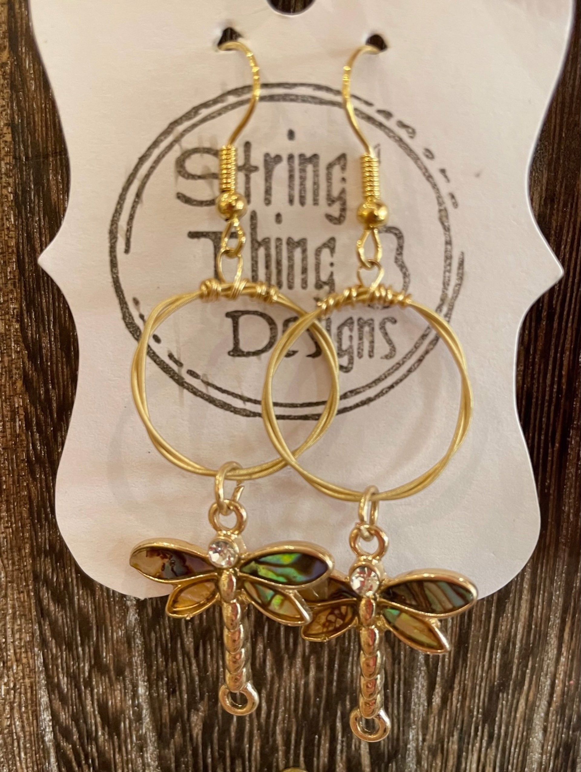 Guitar String and Dragonfly Earrings by String Thing Designs