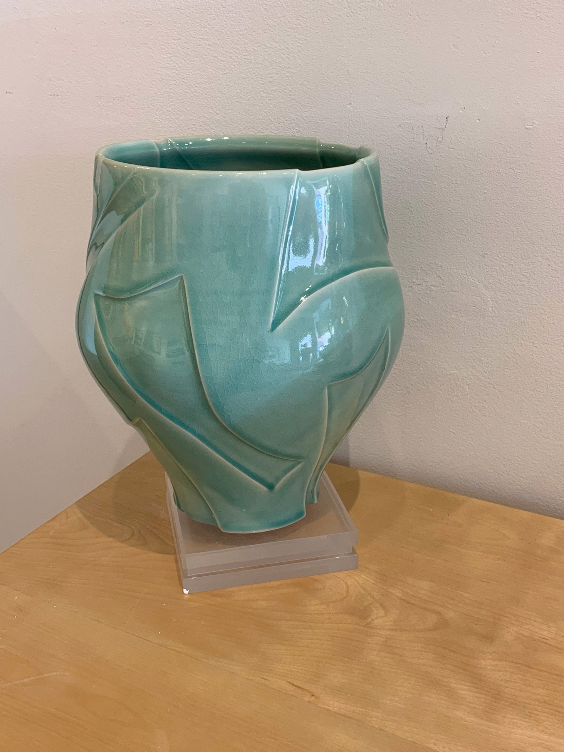 Large Etched Vase, Celadon By S. Kelly by Steve Kelly