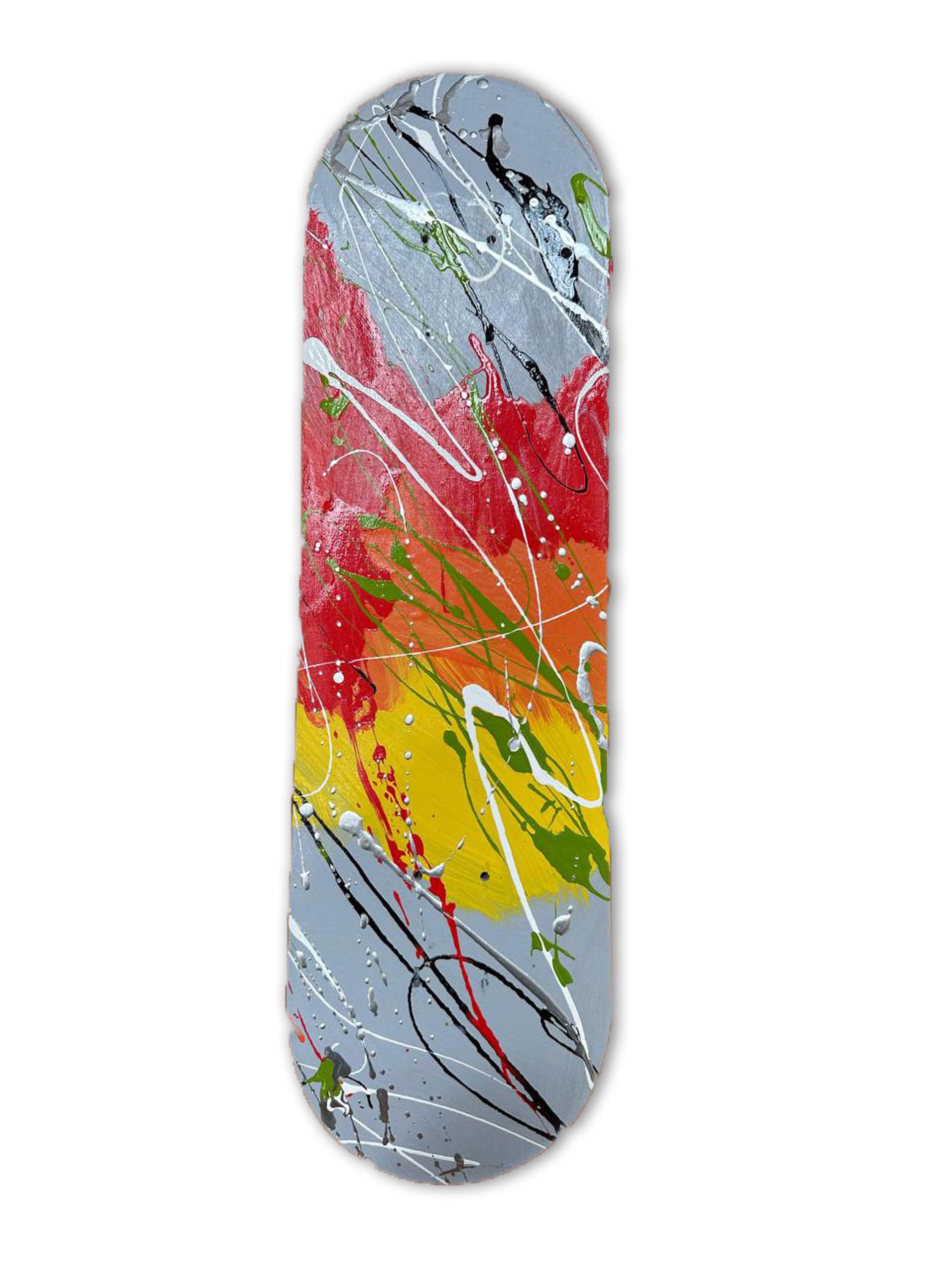 "Abstract Skateboard IV (Red Orange Yellow)" by Abstract Skateboards Wall Sculptures by Elena Bulatova