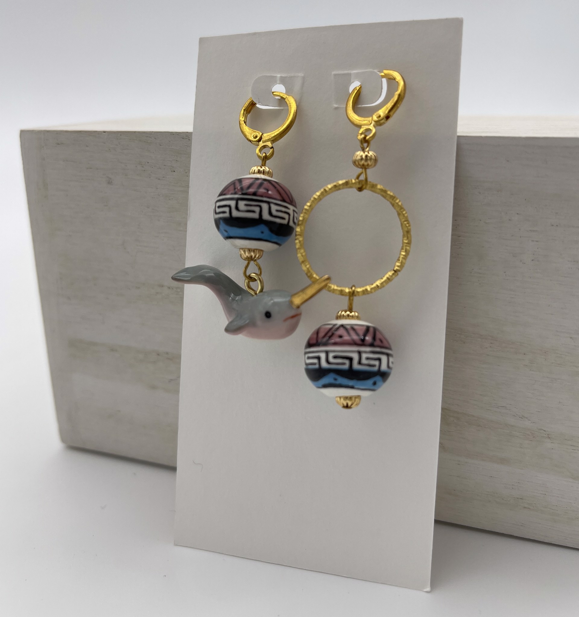 Gold Narwhal Earrings by Midnight Foxes Studio