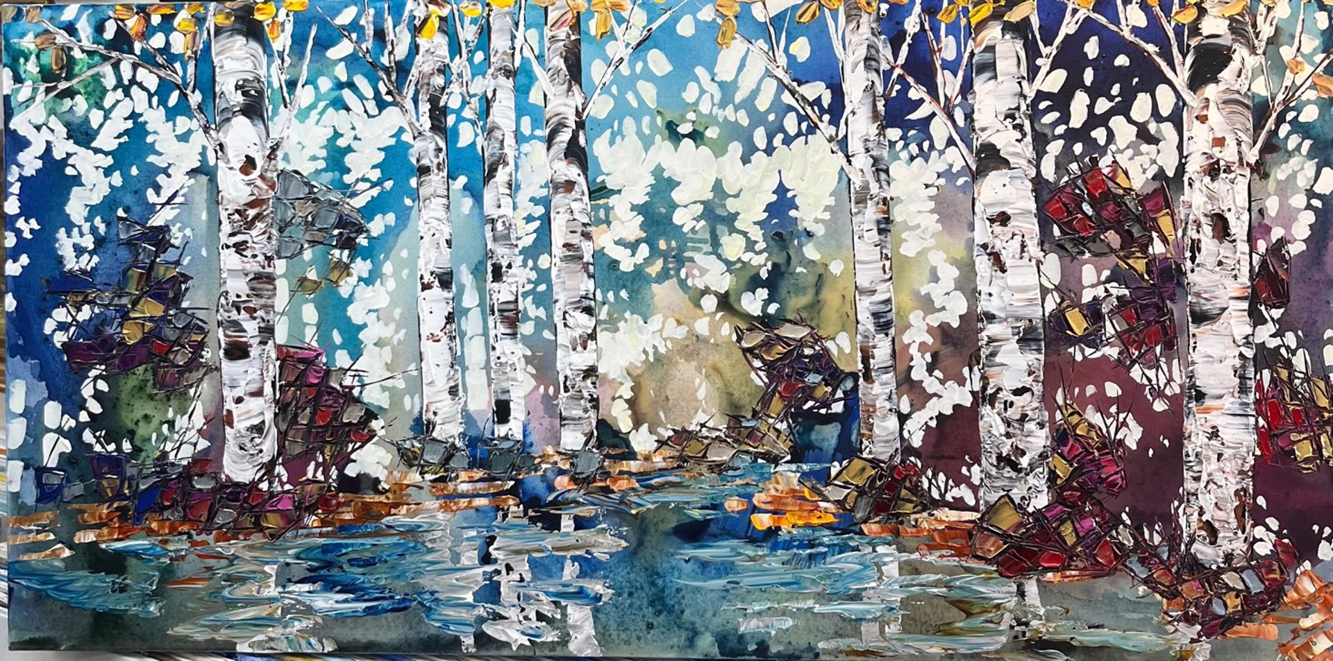 Seven Abstract Birches by Maya Eventov