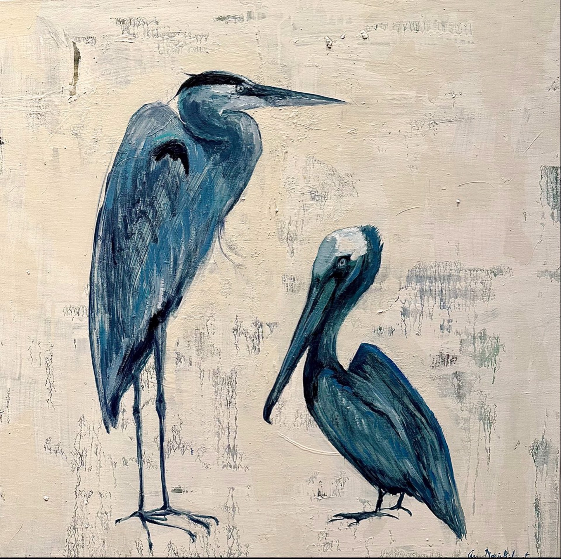Heron and Pelican by Anna-Marie Babington