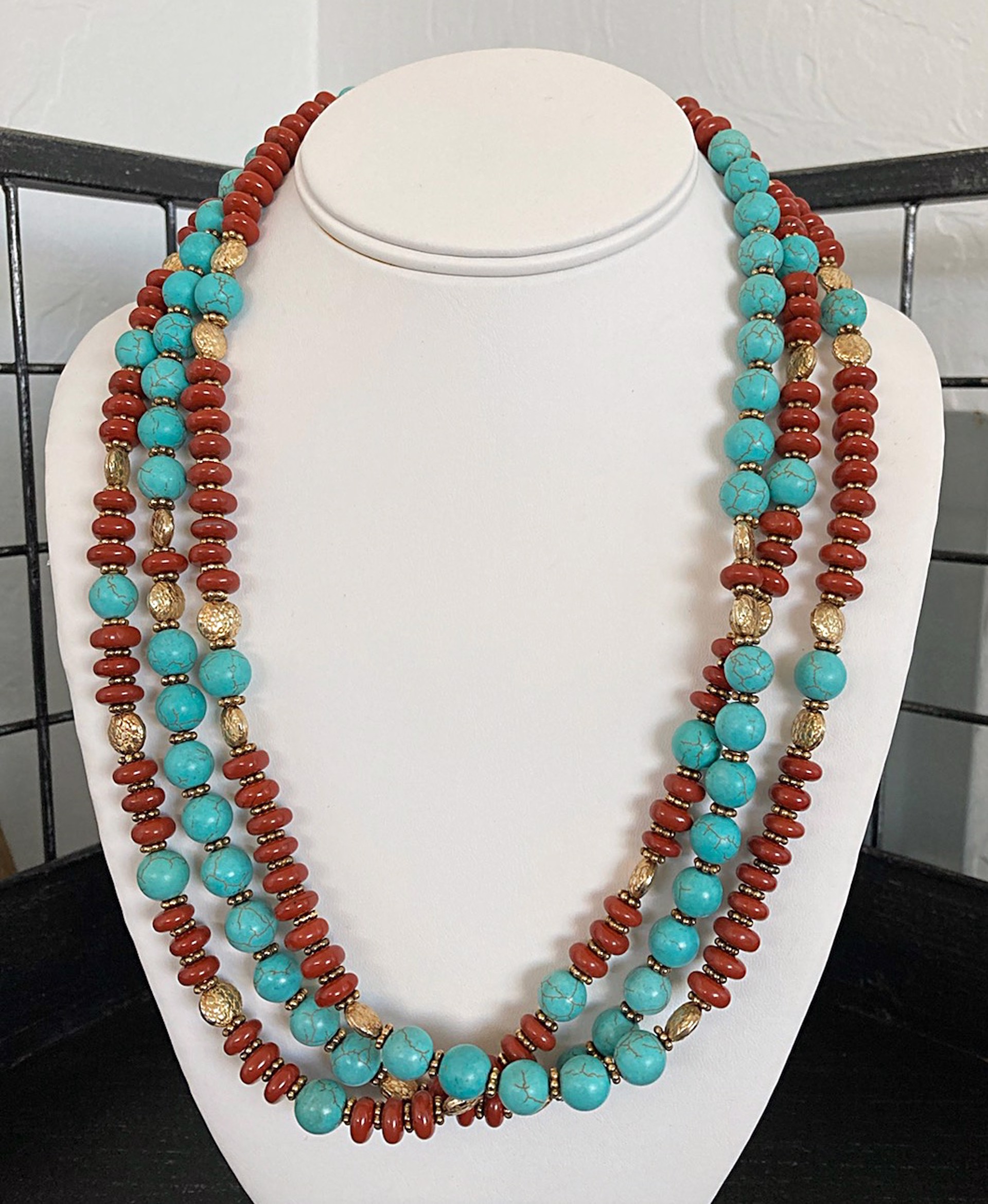 Necklace - Turquoise and Red Jasper with Red Vermeil by Bonnie Jaus