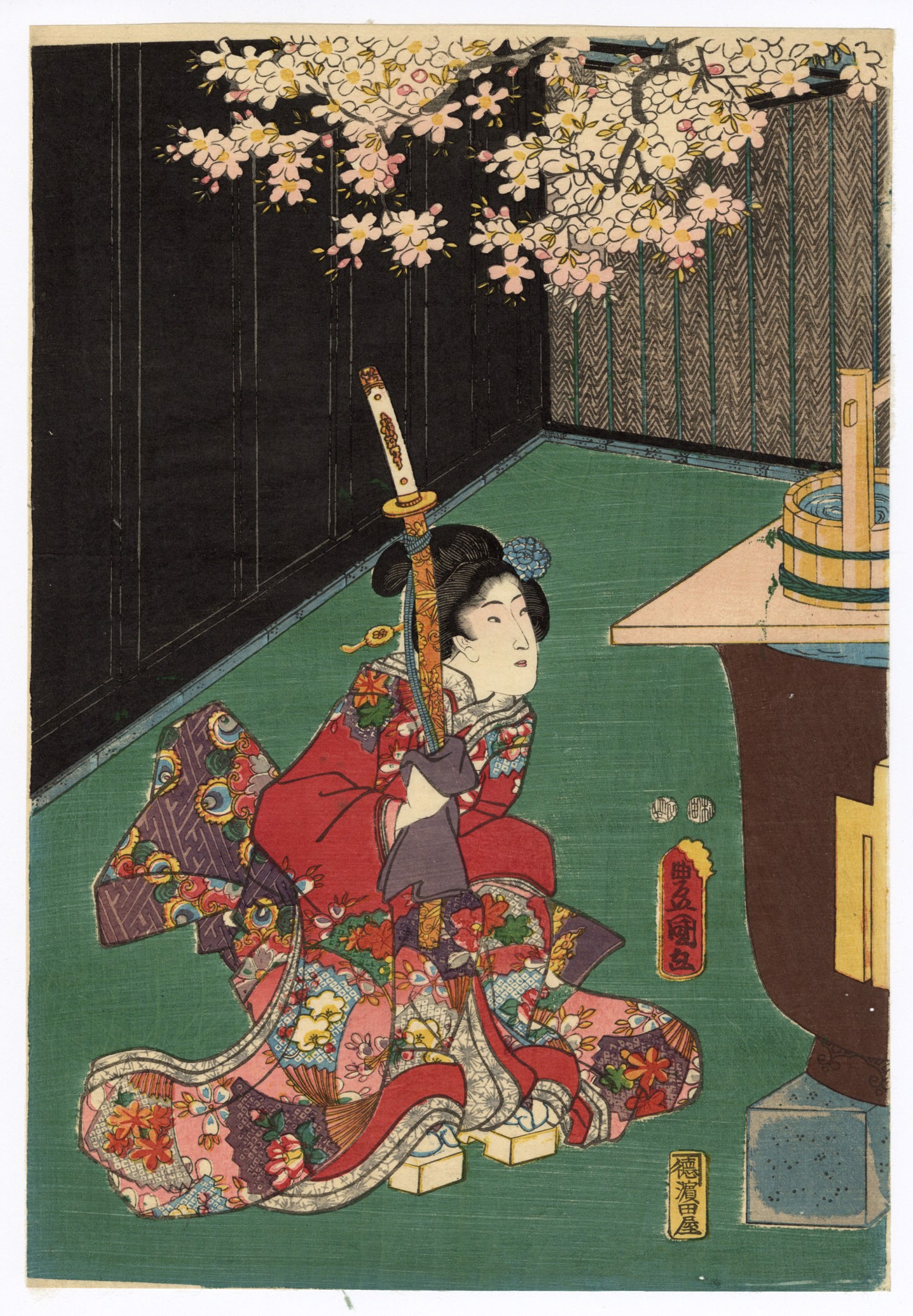 Mitsuuji Viewing Cherry Blossoms in the Yoshiwara Genji-e by Kunisada