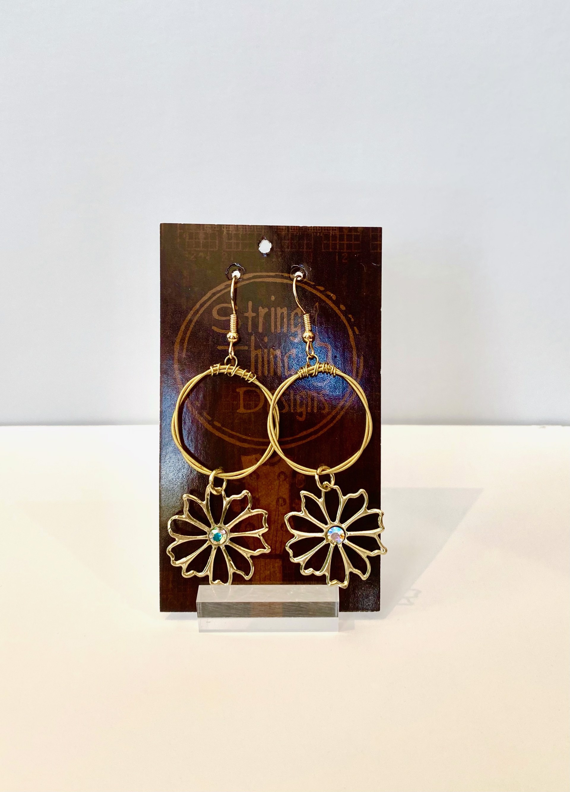 Guitar String Flower Earrings Gold by String Thing Designs