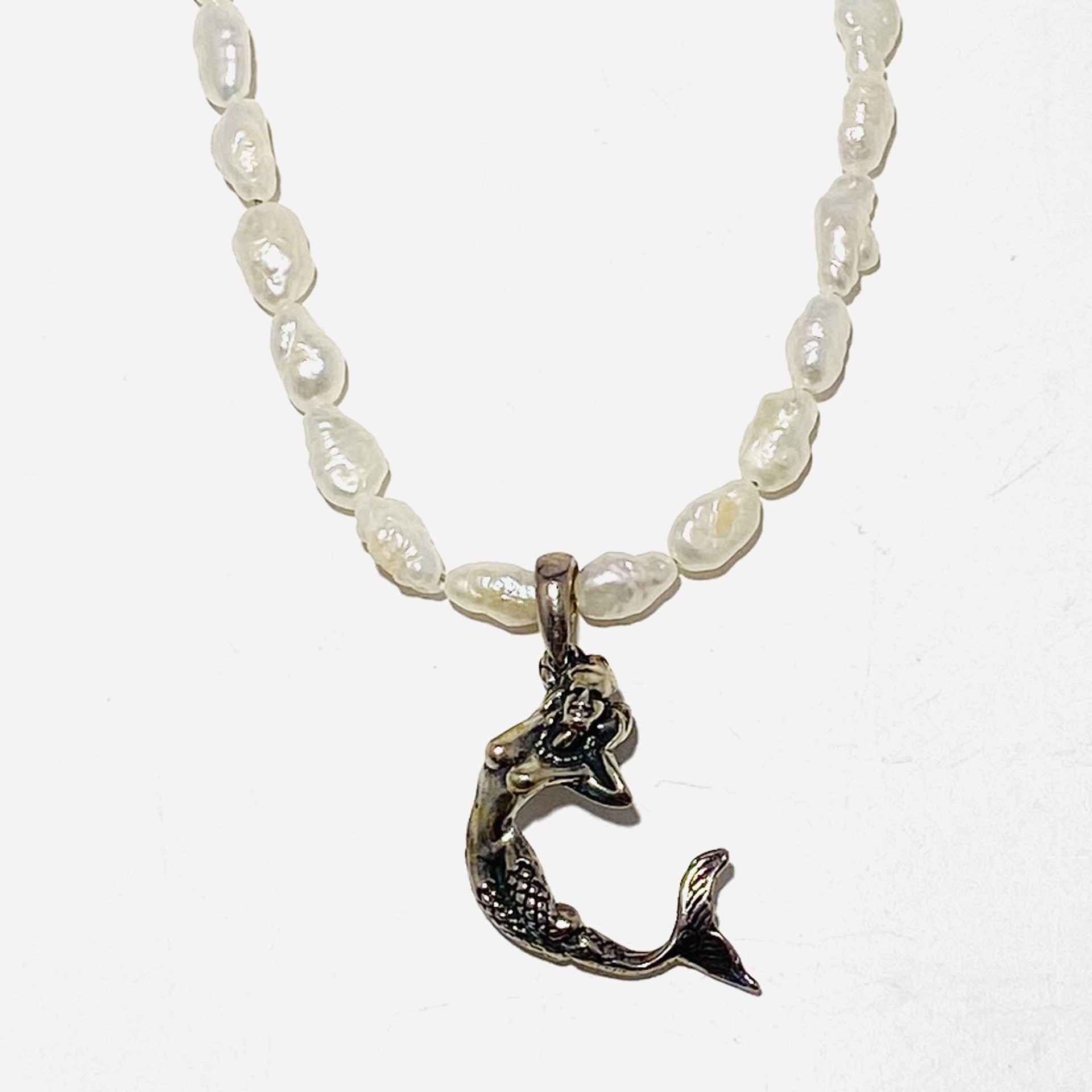 End to End Baroque Pearl Sterling Mermaid Charm Necklace by Nance Trueworthy