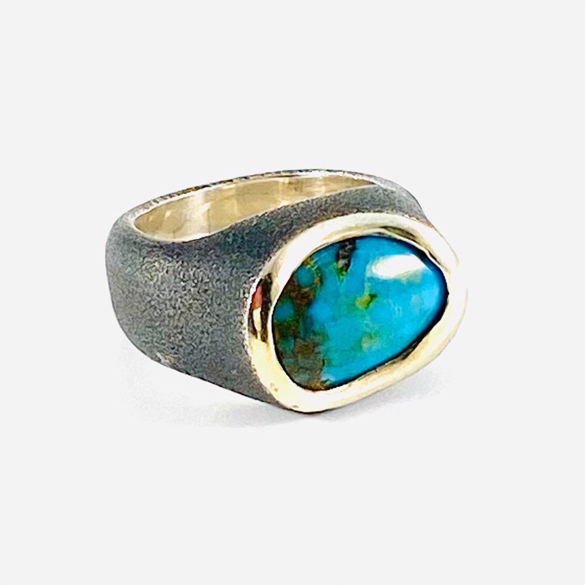 Oval Kinsman Turquoise Oxidized Silver Ring sz9 by Bora