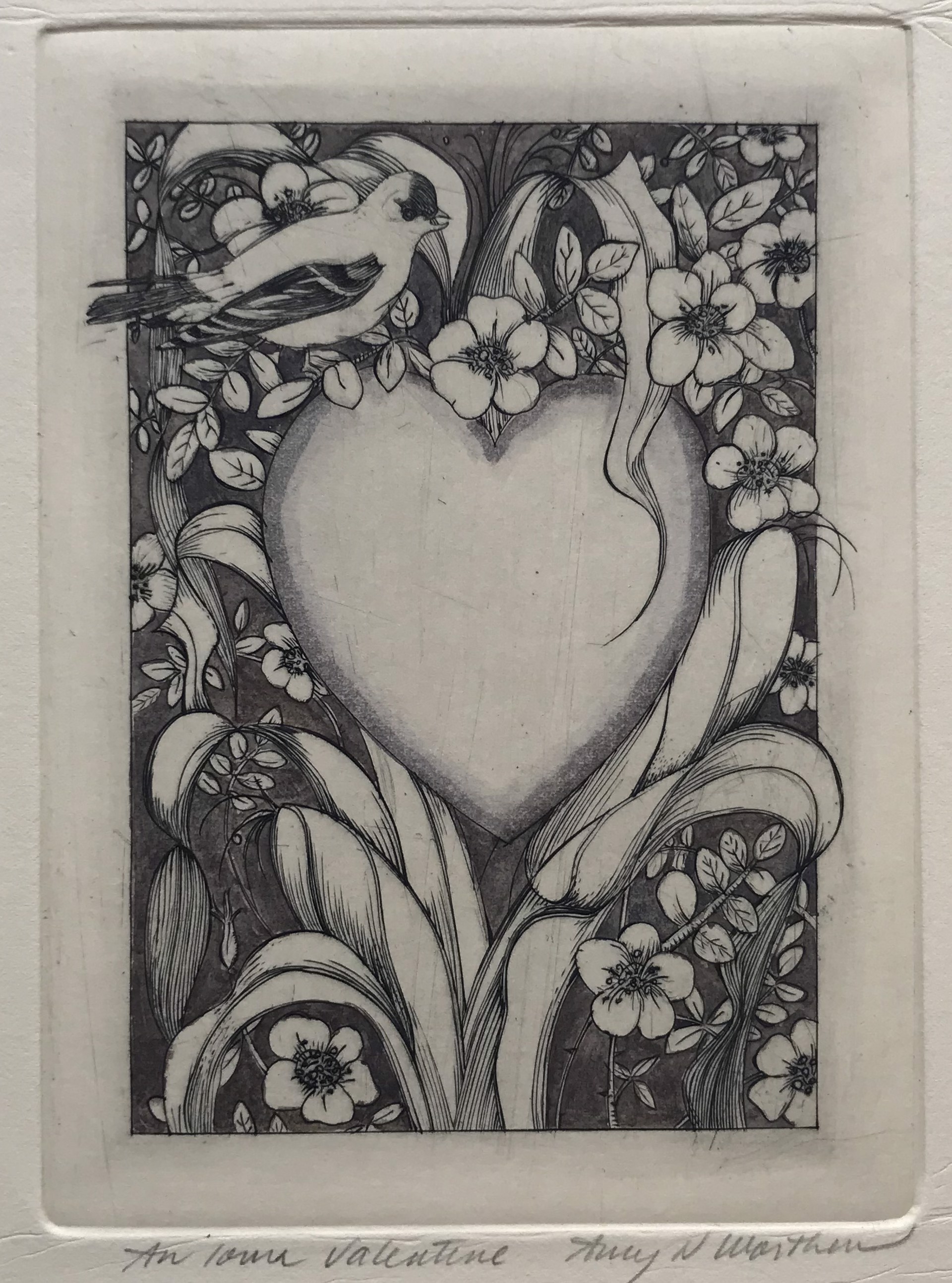 An Iowa Valentine monochrome, cream paper by Amy Worthen